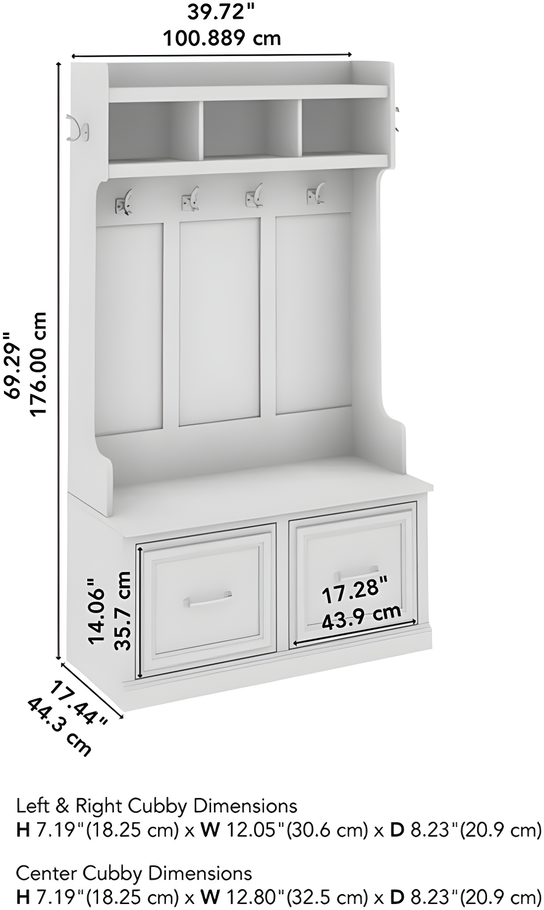 Woodland 40W Hall Tree and Shoe Bench w/ Doors in White Maple - Engineered Wood