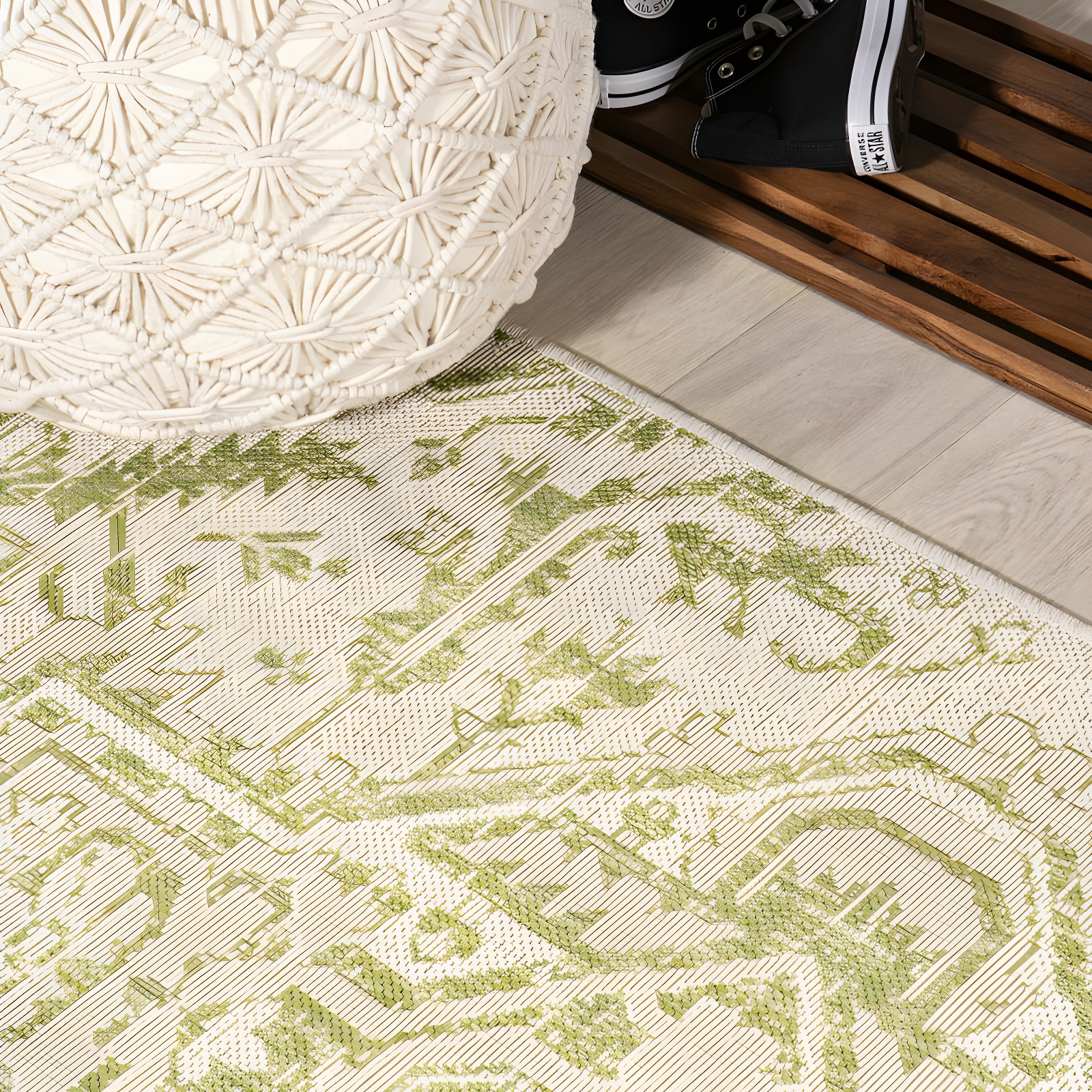 9' x 12' Estrella Bohemian Styled Medallion Textured Weave Indoor/Outdoor Area Rug, Cream/Green - JONATHAN Y