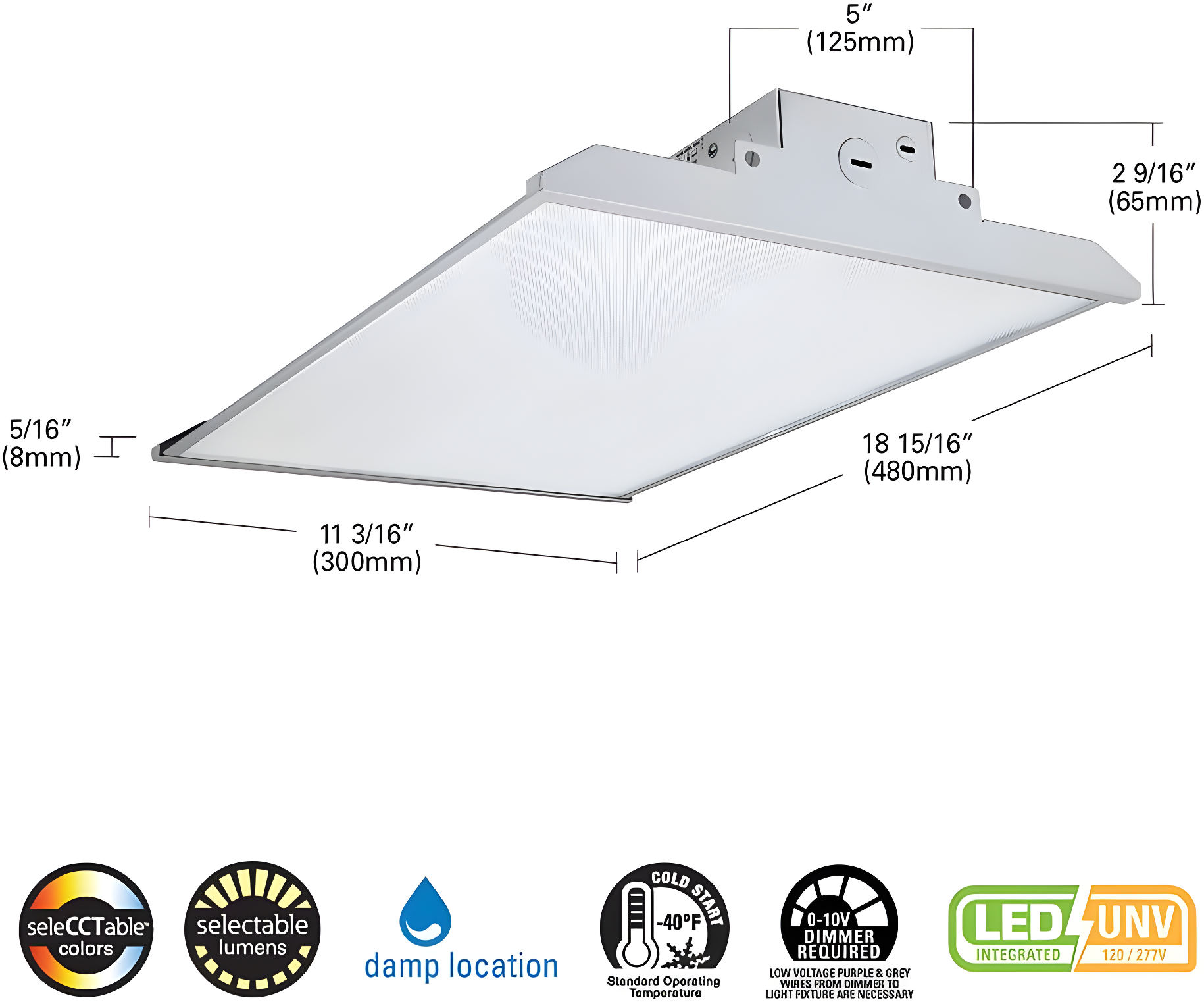 Metalux 14.17-in x 10.23-in 1 -Light 23984 -Lumen Adjustable Lumens 5000-K Switchable white LED High Bay Light