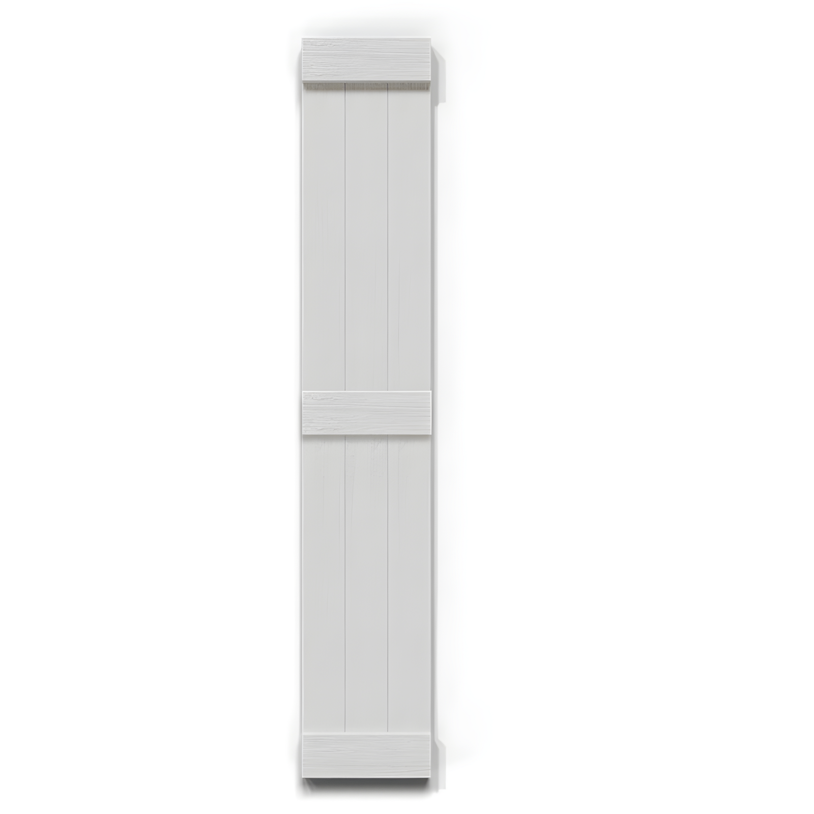 Ekena Millwork Timberthane Faux Rustic Joined Board-n-Batten Faux Wood Shutters w/End Batten