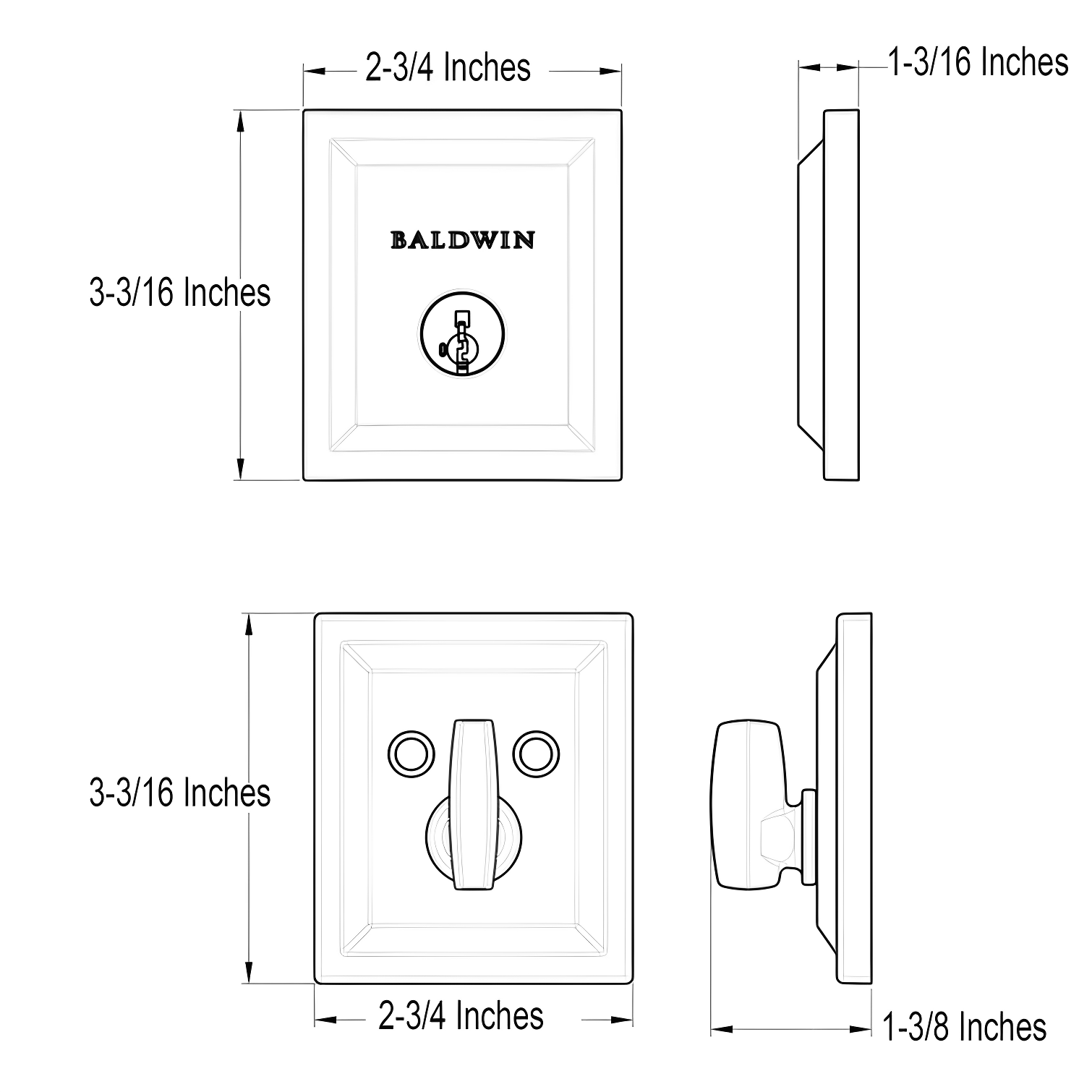 Baldwin 380SLB11PSMTCPRCAL Torrey Pines 380 Rectangular Low Profile Single Cylinder Deadbolt with SmartKey