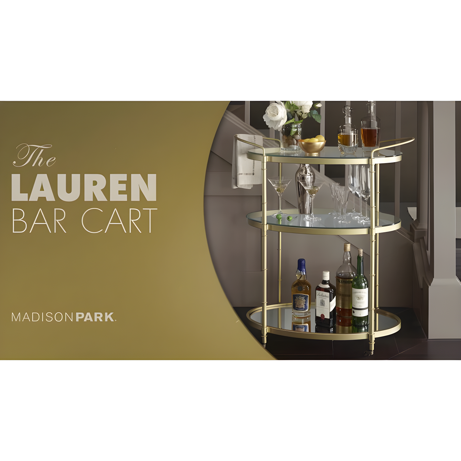 Madison Park Signature Lauren Metal Bar Cart