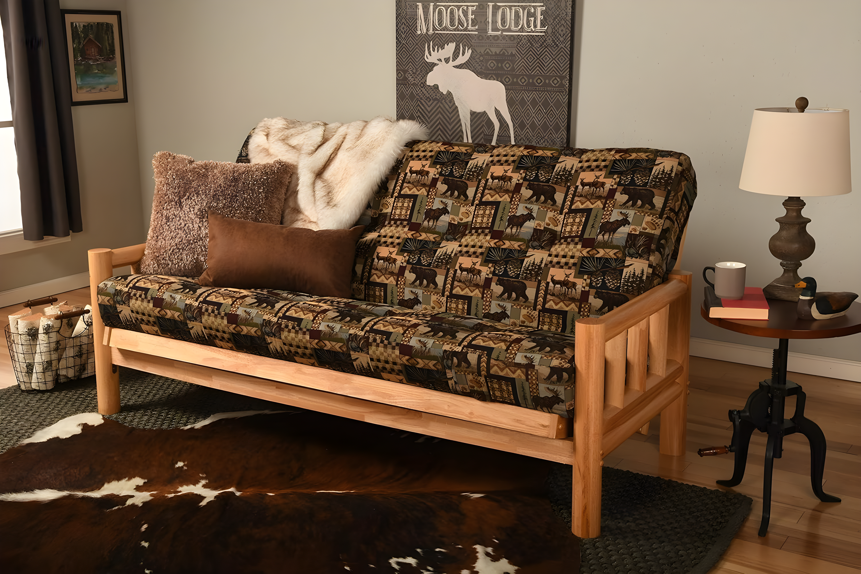 Kodiak Furniture Lodge Natural Futon with Multi-Color Fabric Mattress