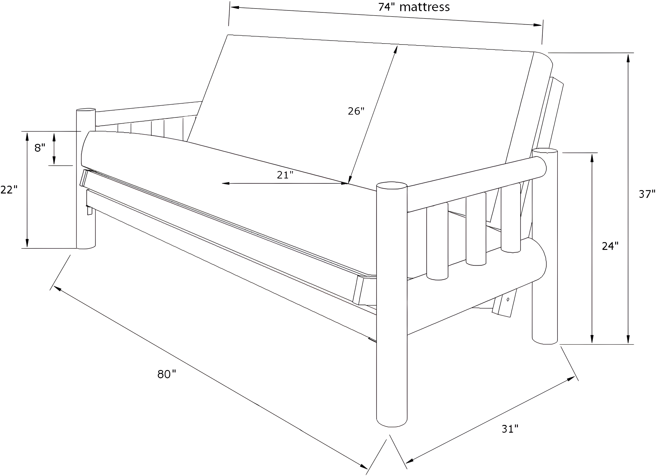 Kodiak Furniture Lodge Natural Futon with Multi-Color Fabric Mattress