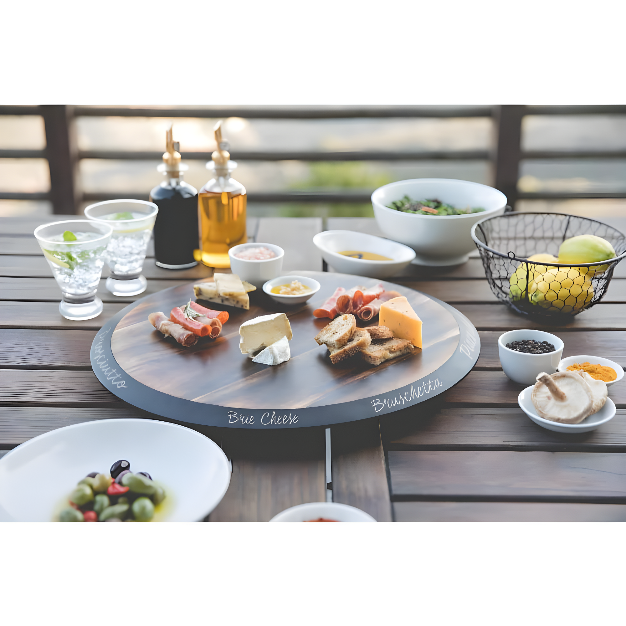 Picnic Time Lazy Susan Fire Acacia Wood Serving Tray: Round Brown Easy-To-Spin Design, 18" Diameter