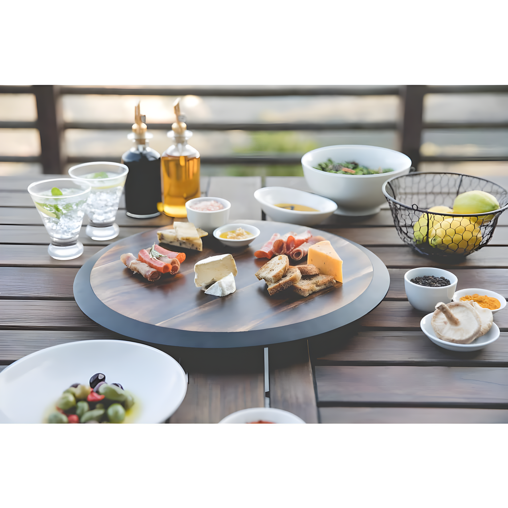 Picnic Time Lazy Susan Fire Acacia Wood Serving Tray: Round Brown Easy-To-Spin Design, 18" Diameter