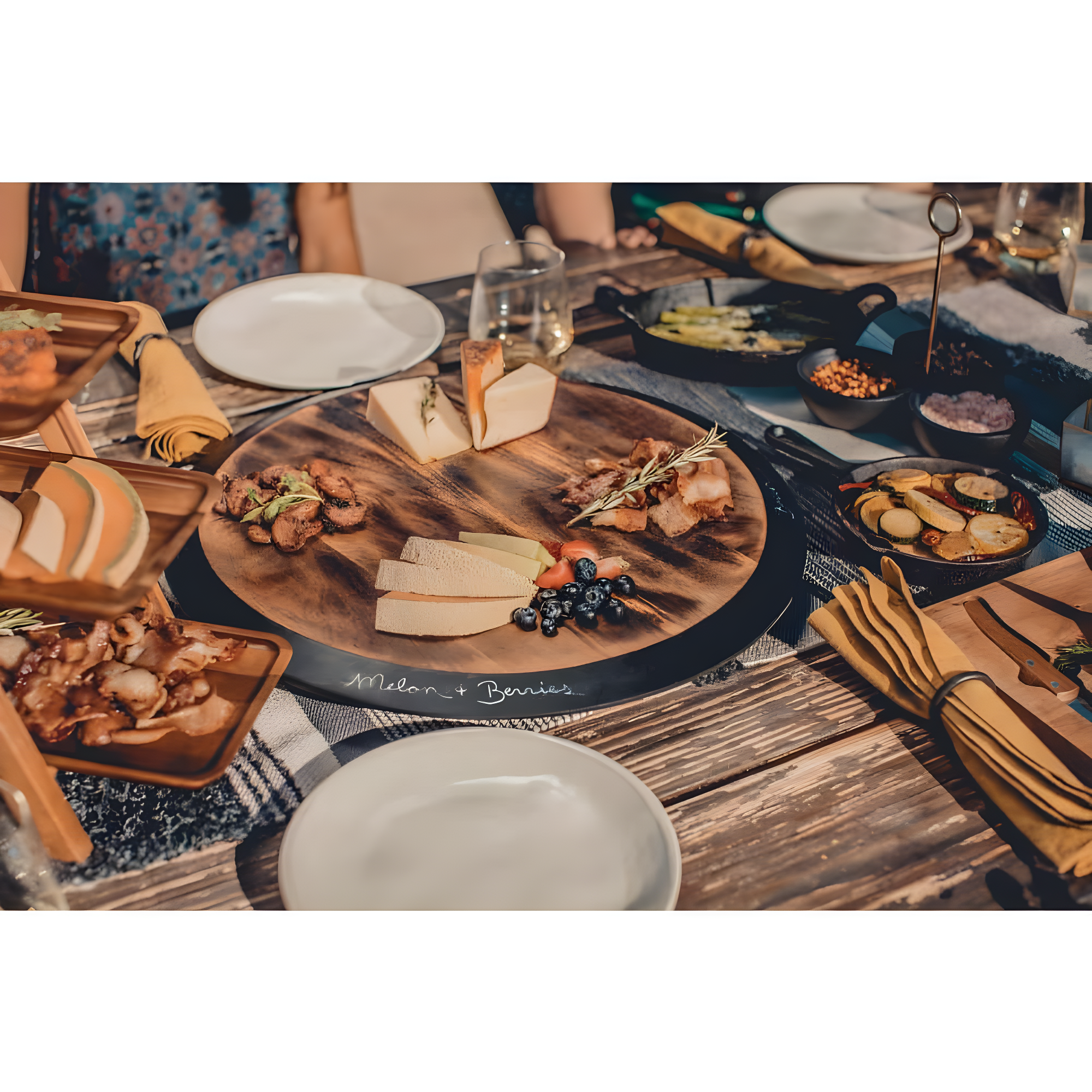 Picnic Time Lazy Susan Fire Acacia Wood Serving Tray: Round Brown Easy-To-Spin Design, 18" Diameter