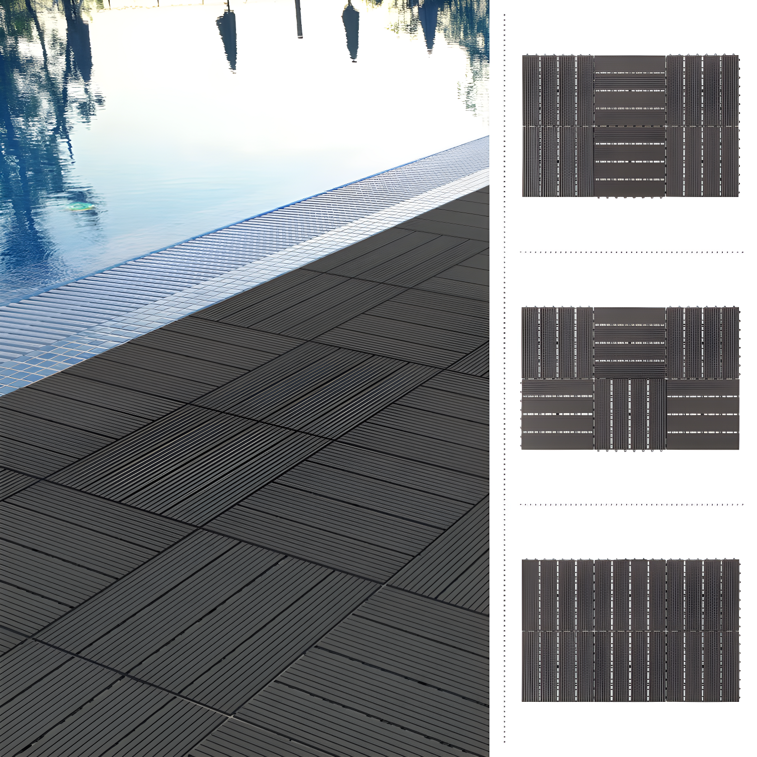 Deck Tiles - 6-Pack Wood Plastic Composite Interlocking Patio Tiles - 5.8SQFT Outdoor Flooring for Balcony, Porch, and Garage by Pure Garden