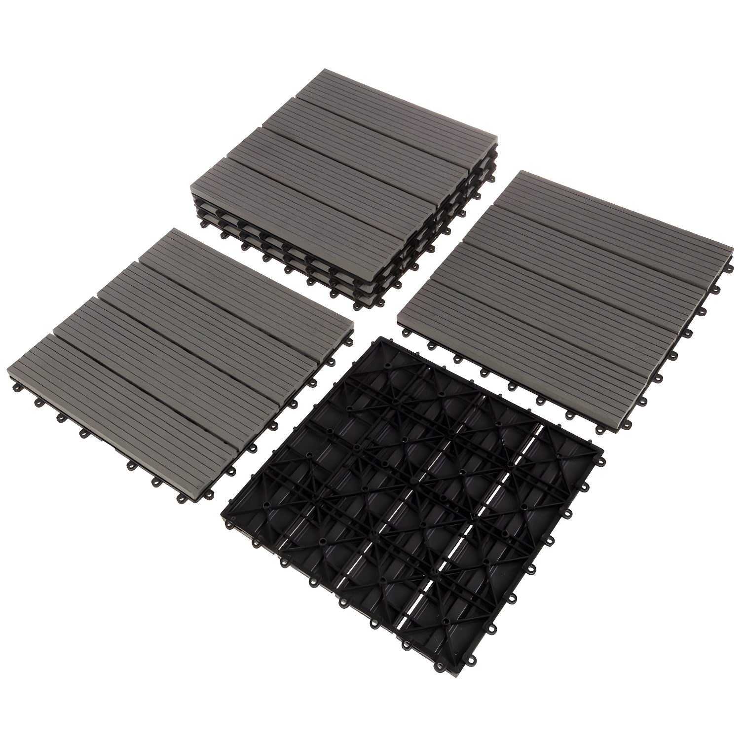 Deck Tiles - 6-Pack Wood Plastic Composite Interlocking Patio Tiles - 5.8SQFT Outdoor Flooring for Balcony, Porch, and Garage by Pure Garden