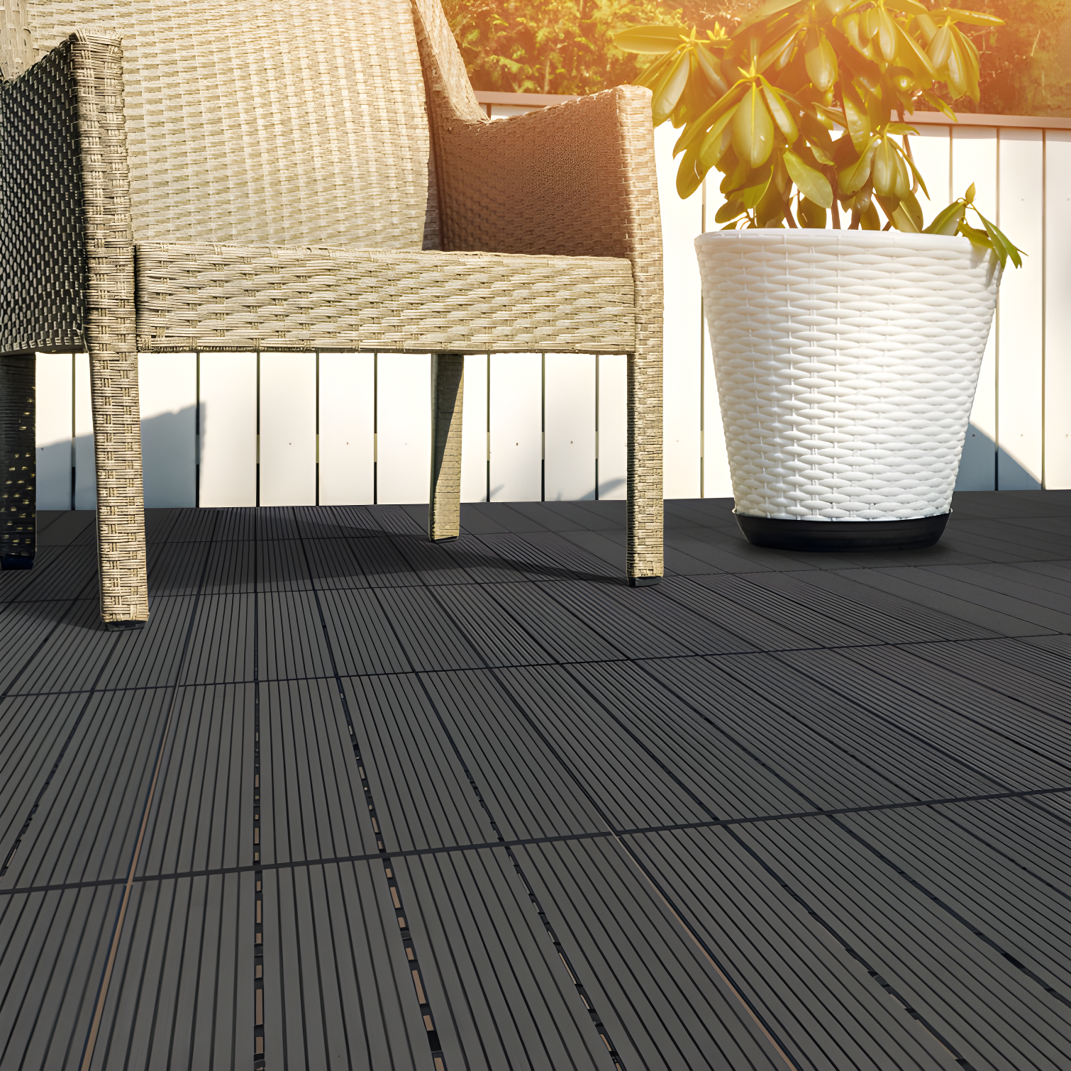 Deck Tiles - 6-Pack Wood Plastic Composite Interlocking Patio Tiles - 5.8SQFT Outdoor Flooring for Balcony, Porch, and Garage by Pure Garden