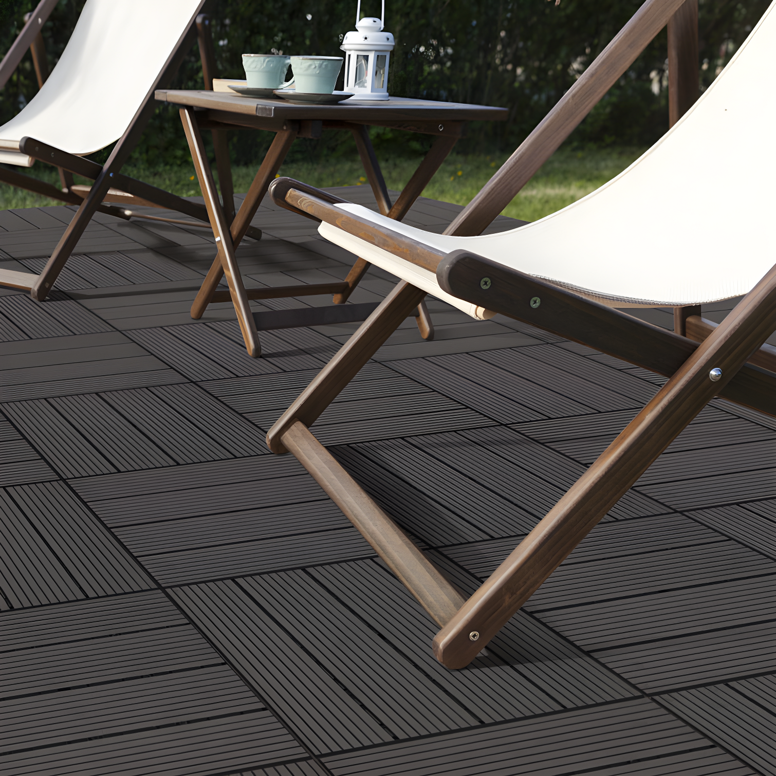Deck Tiles - 6-Pack Wood Plastic Composite Interlocking Patio Tiles - 5.8SQFT Outdoor Flooring for Balcony, Porch, and Garage by Pure Garden