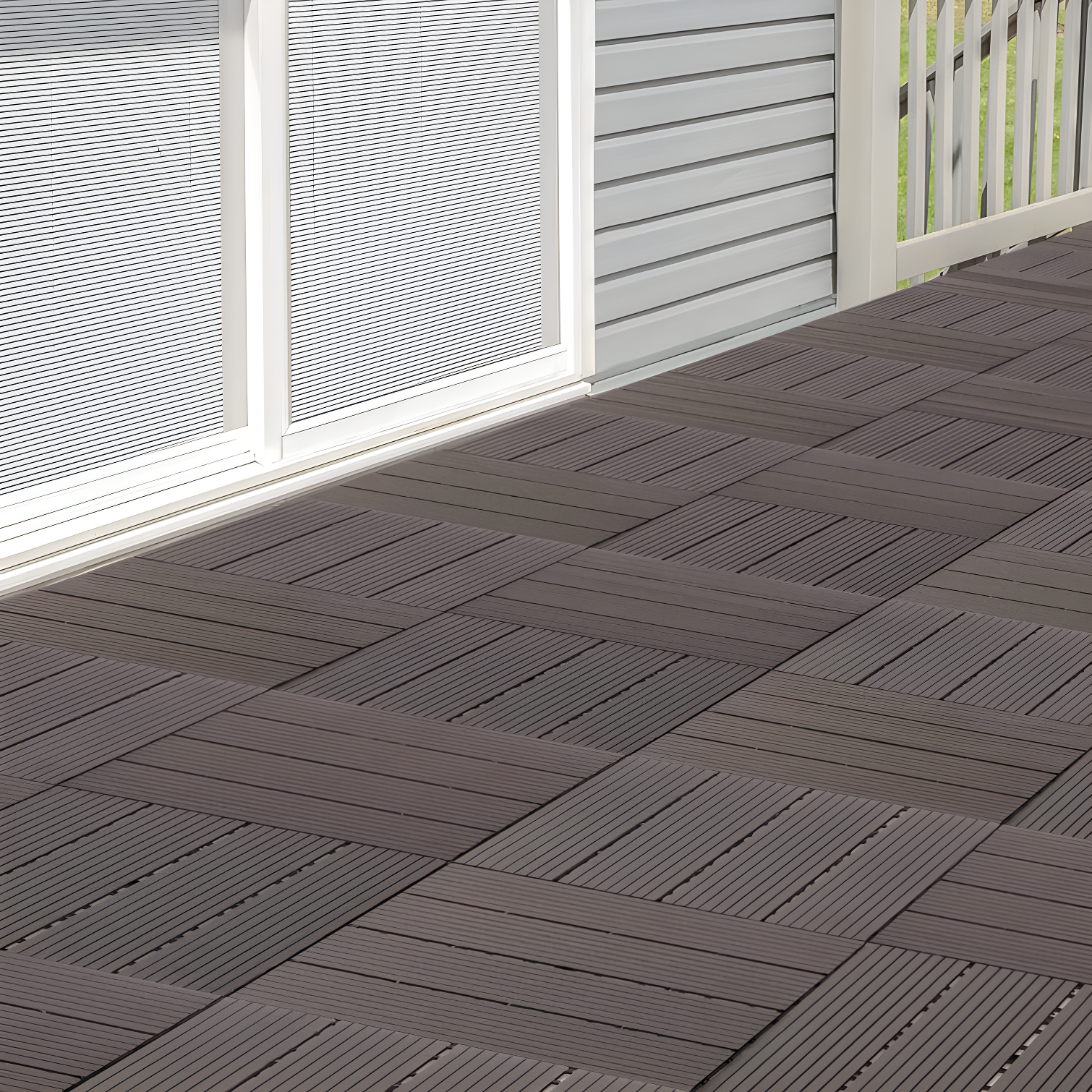 Deck Tiles - 6-Pack Wood Plastic Composite Interlocking Patio Tiles - 5.8SQFT Outdoor Flooring for Balcony, Porch, and Garage by Pure Garden