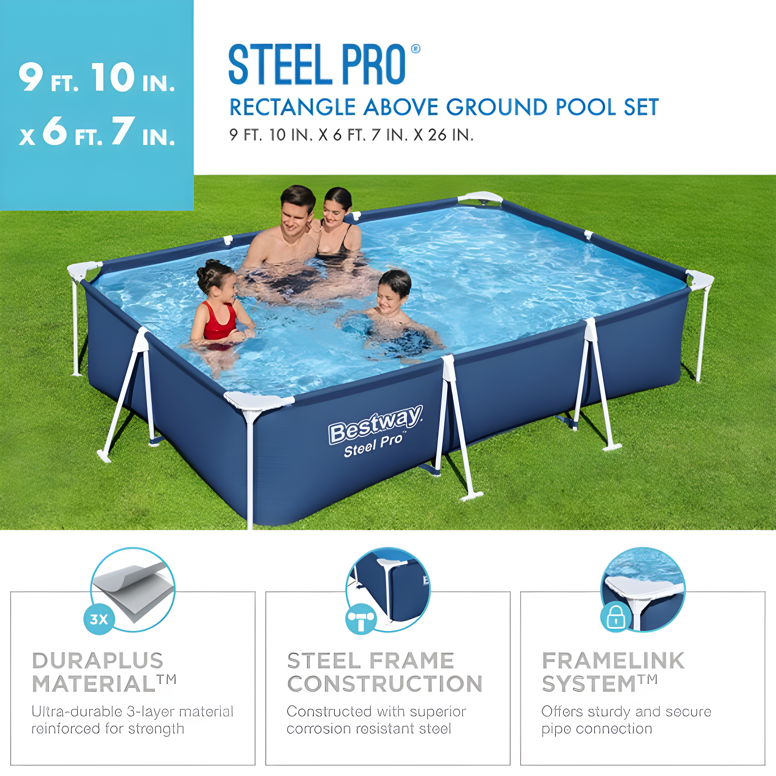 Bestway Bestway Steel Pro Rectangular Above Ground Swimming Pool Set