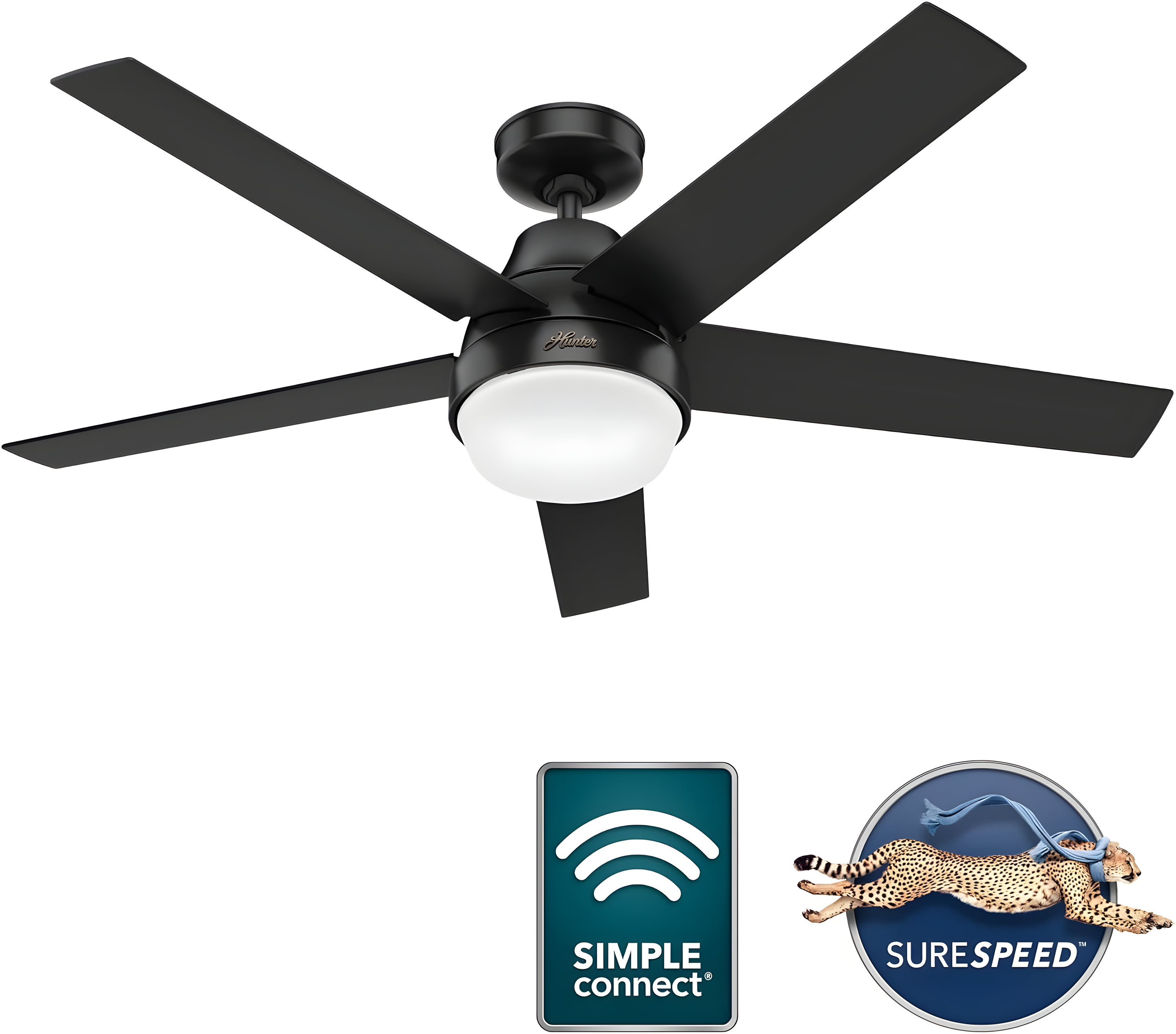 52" Aerodyne 5 - Blade Smart Standard Ceiling Fan with Lights and Remote