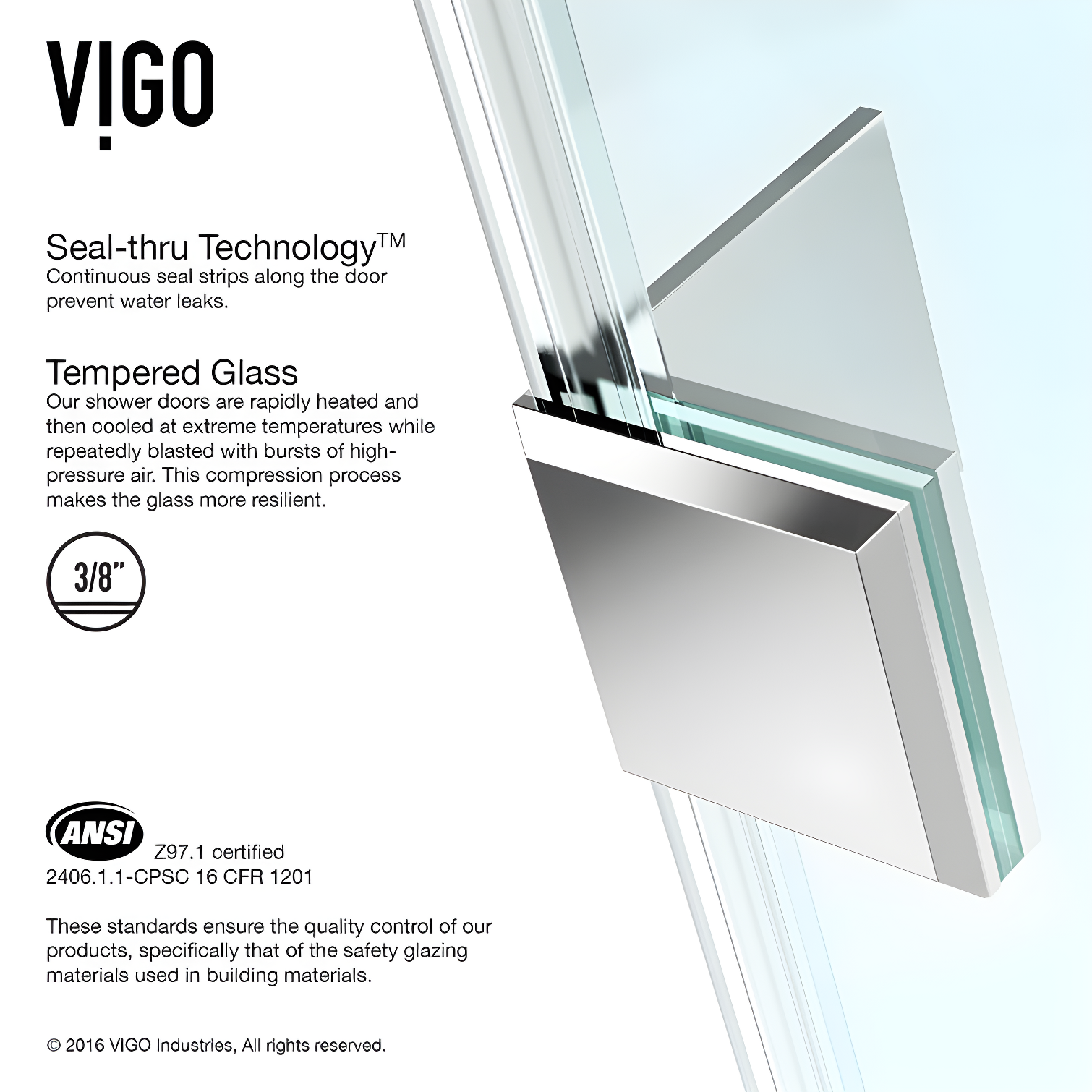 VIGO Piedmont 34" W x 34" D x 73" H Hinged Frameless Shower Enclosure with 3/8  Clear Glass VG6062CHCL36