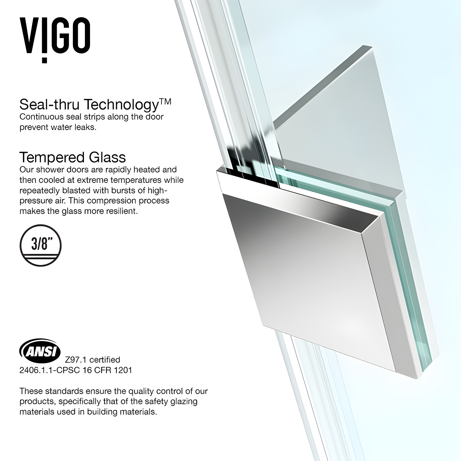 VIGO Piedmont 34" W x 34" D x 73" H Hinged Frameless Shower Enclosure with 3/8  Clear Glass VG6062CHCL36