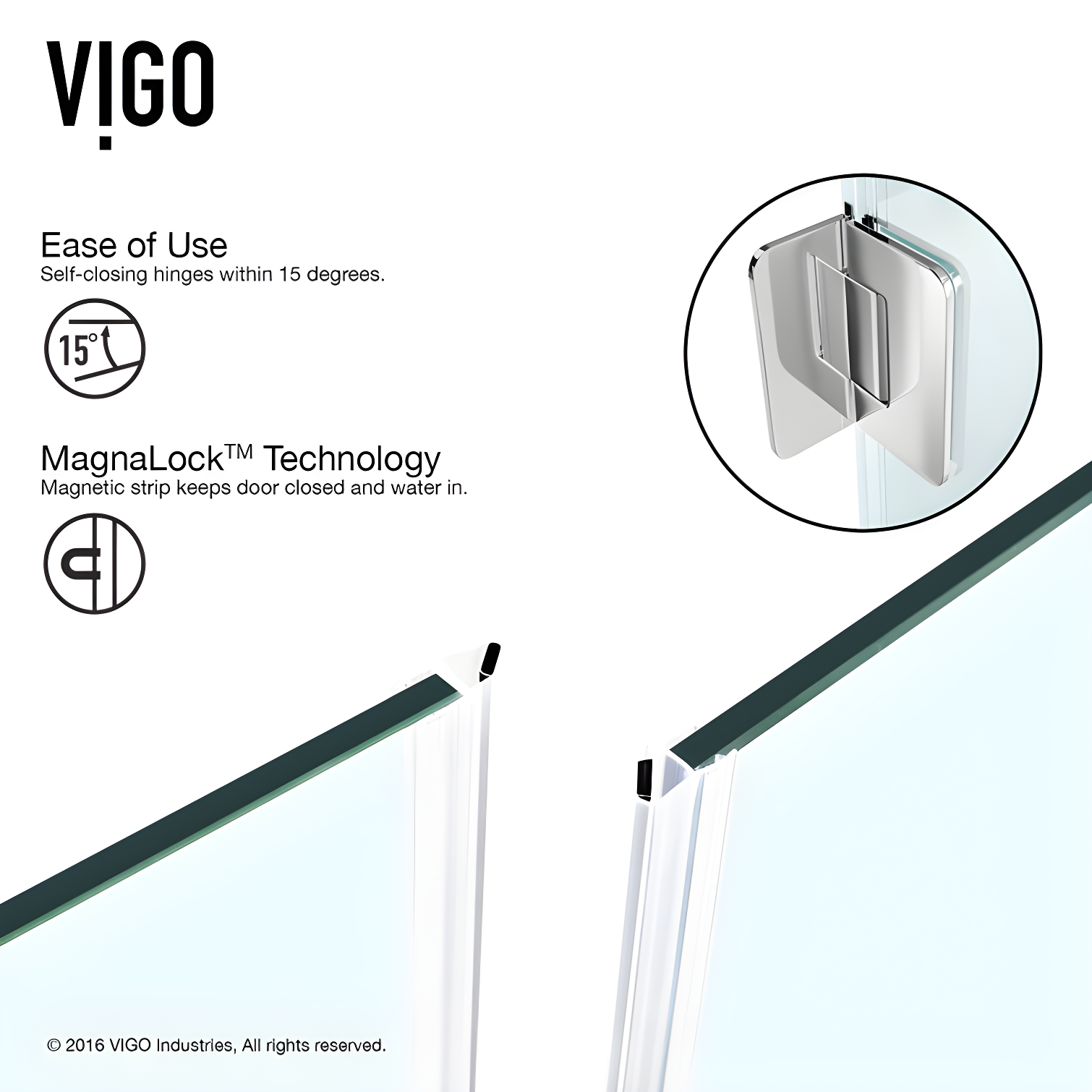 VIGO Piedmont 34" W x 34" D x 73" H Hinged Frameless Shower Enclosure with 3/8  Clear Glass VG6062CHCL36