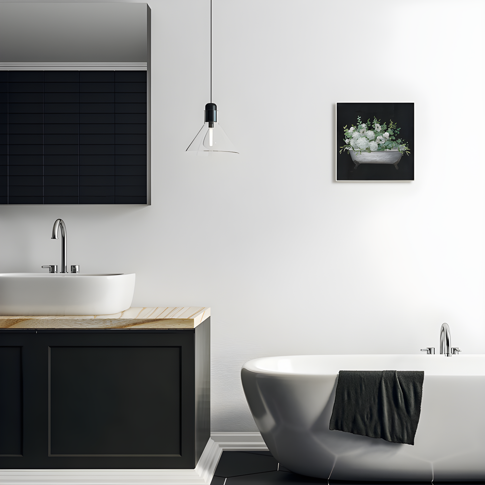 Stupell Industries " Vintage Clawed Bathtub Botanical White Flower Bouquet " by Nan