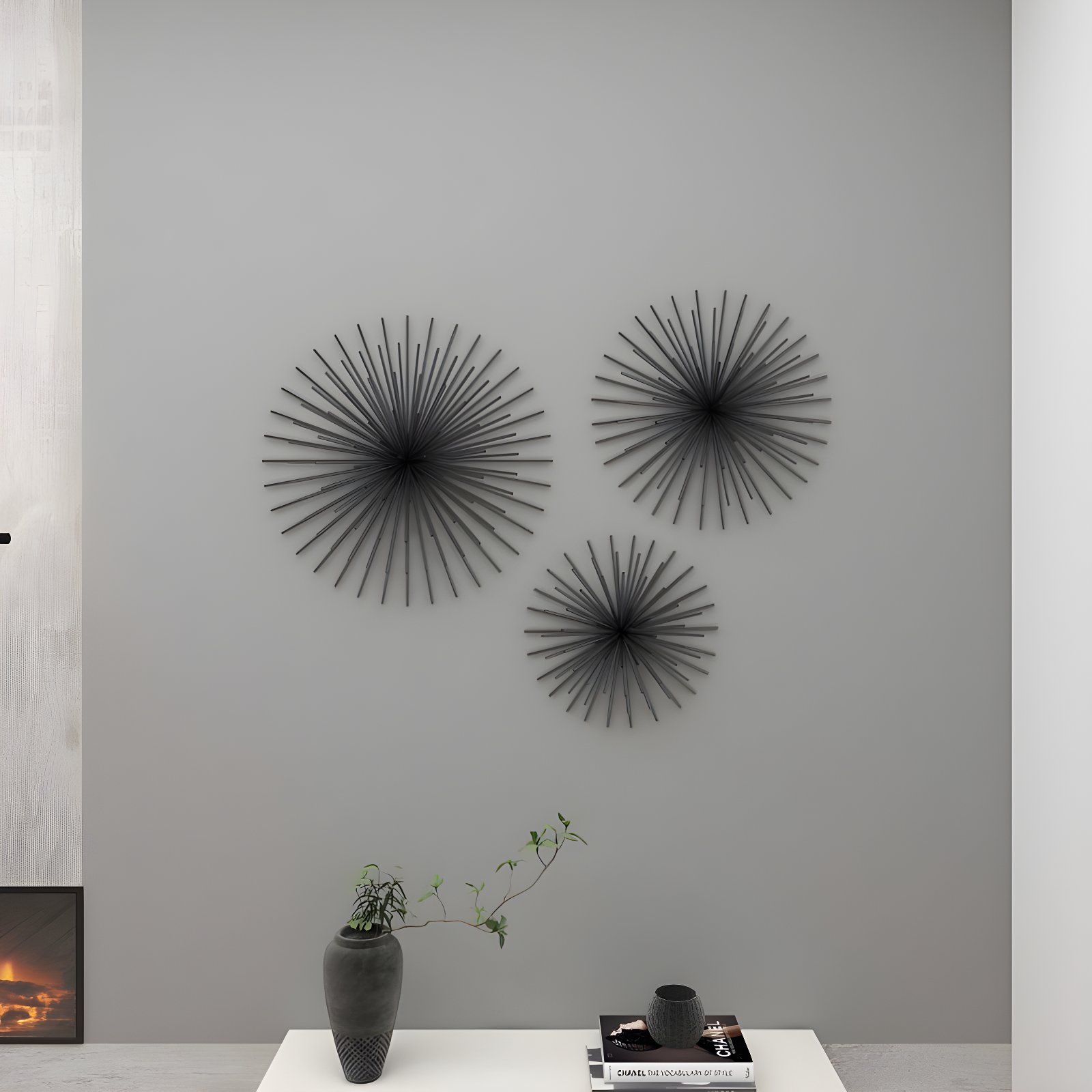 Set of 3 Metal Starburst 3D Wall Decors Black - Olivia & May: Contemporary Iron Artwork, Vertical Display