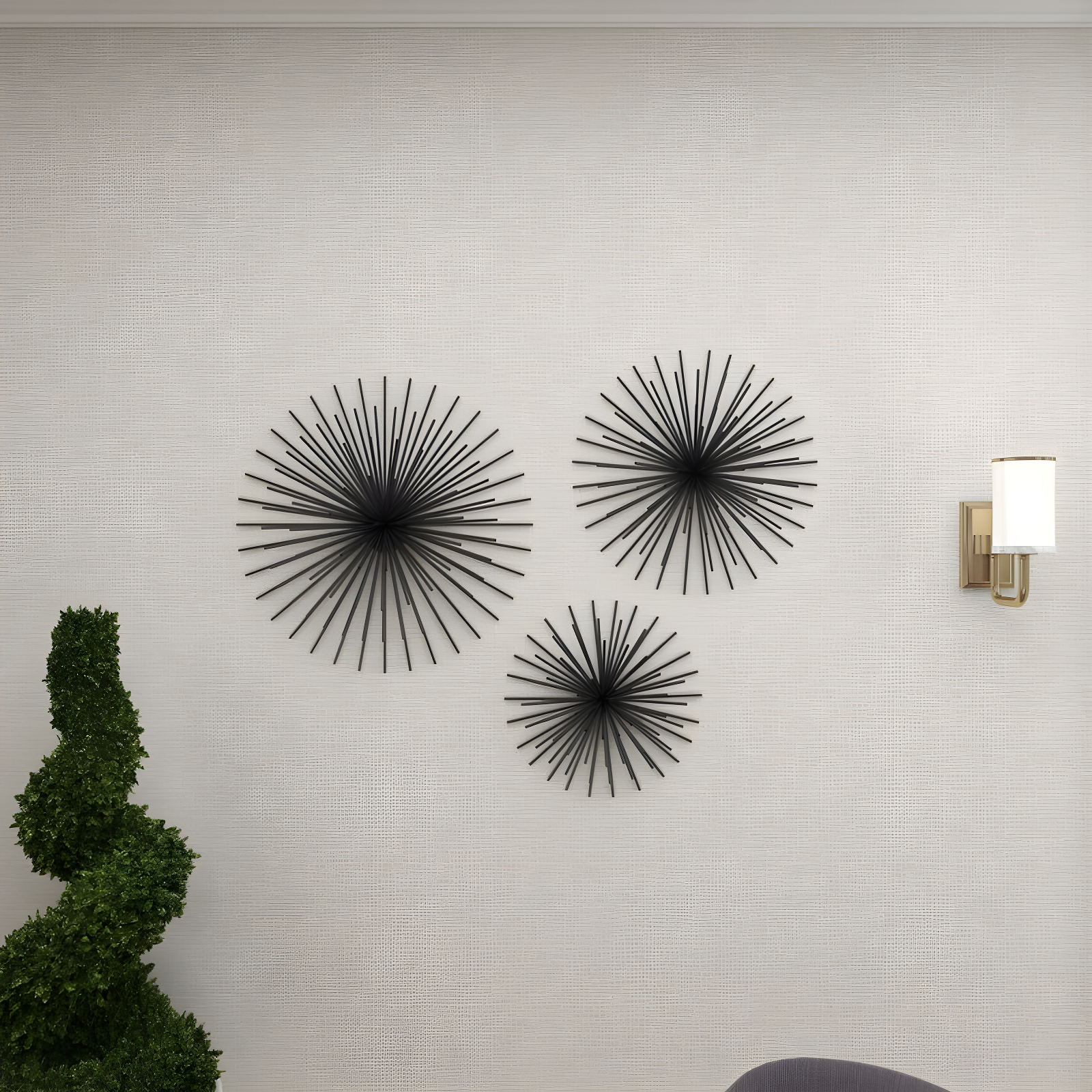 Set of 3 Metal Starburst 3D Wall Decors Black - Olivia & May: Contemporary Iron Artwork, Vertical Display