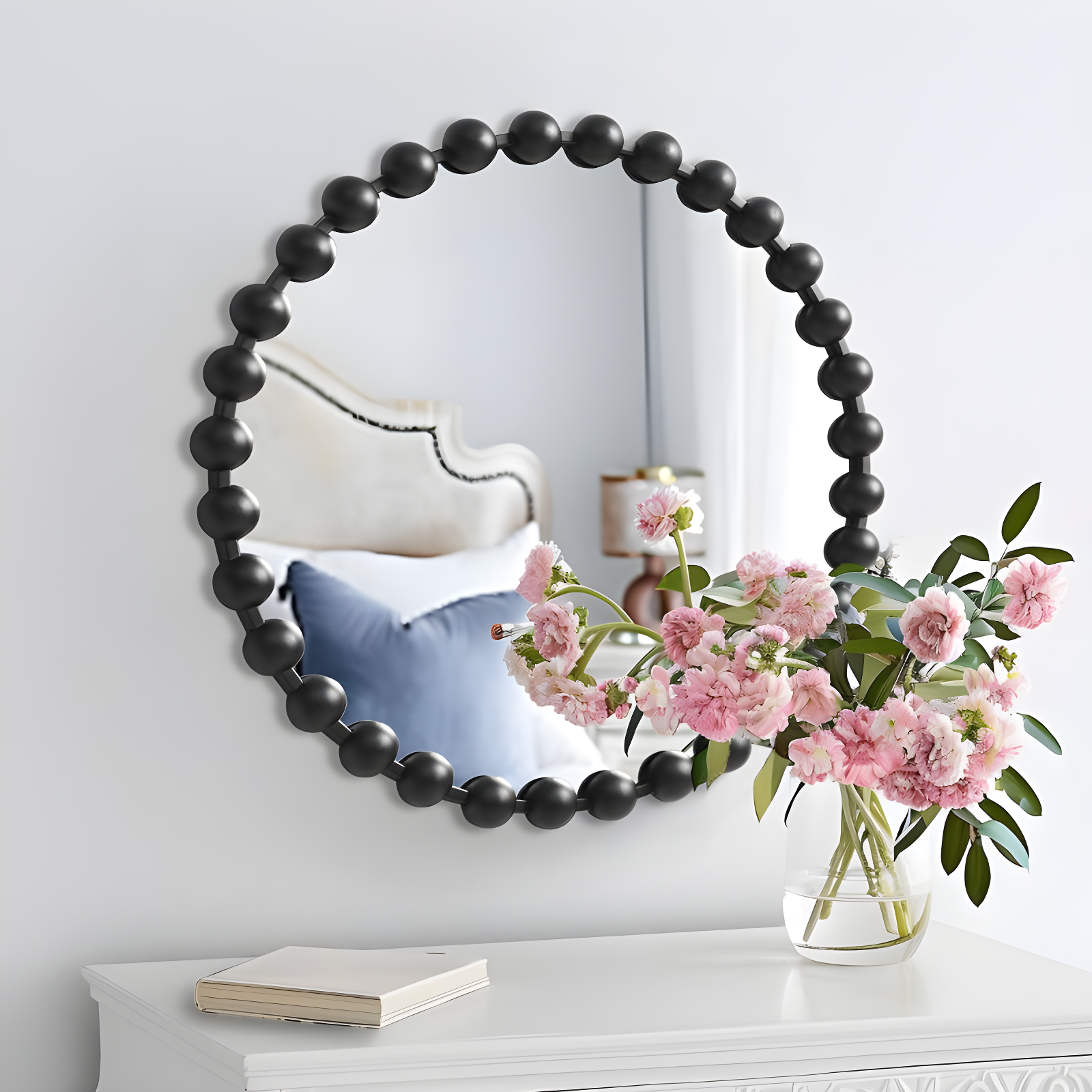 Marlowe Beaded Round Metal Wall Mirror