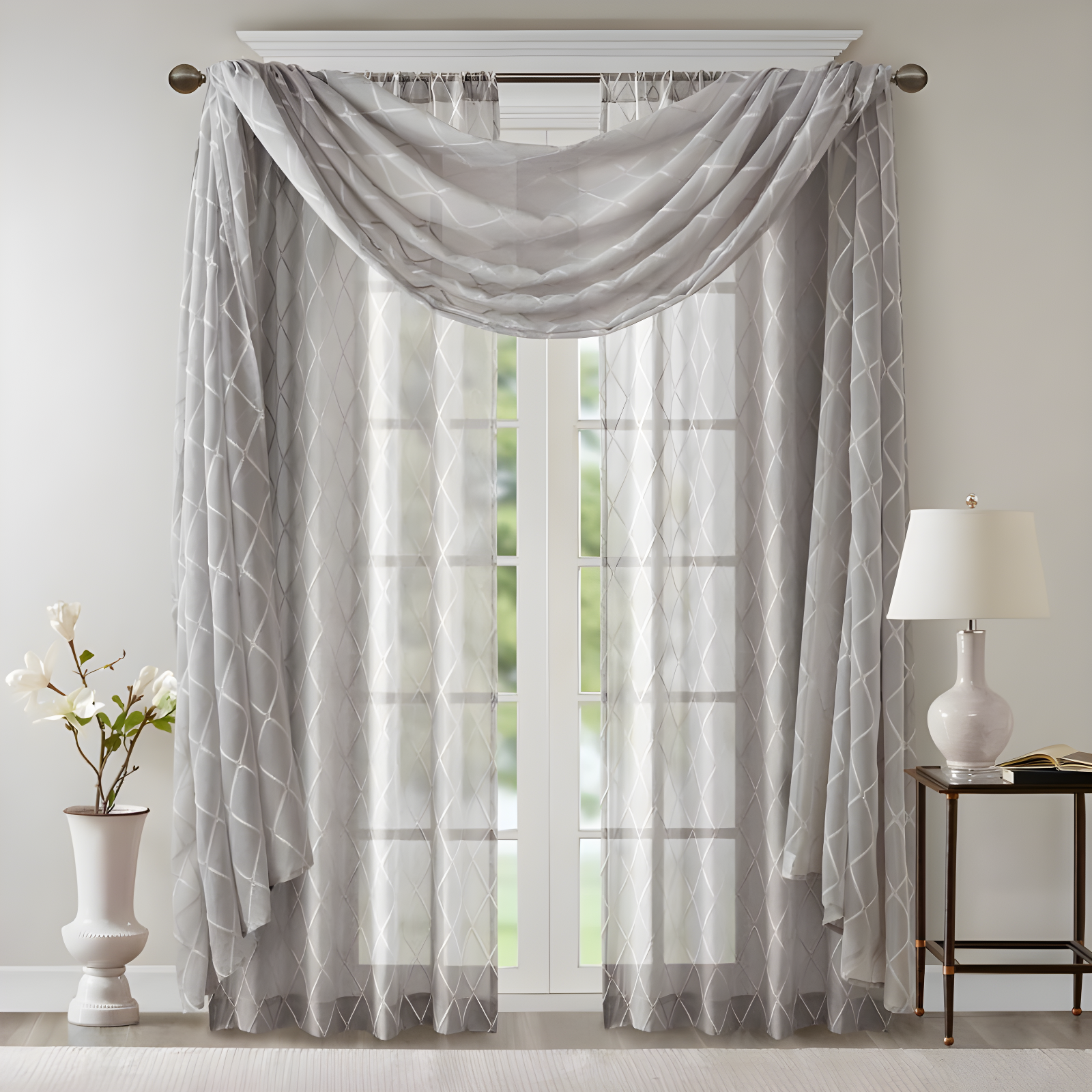 Madison Park Irina Solid Sheer Embroidered Window Scarf