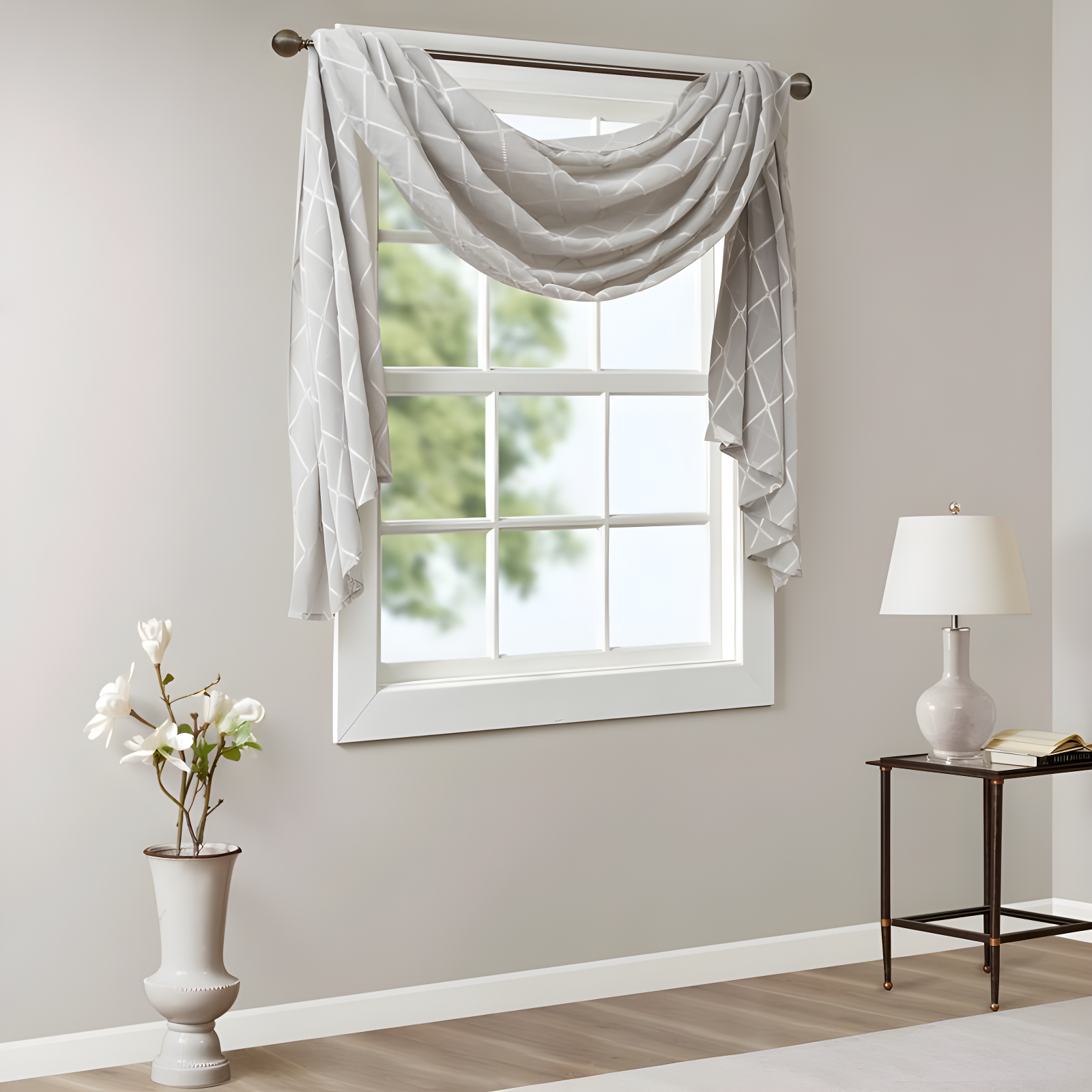Madison Park Irina Solid Sheer Embroidered Window Scarf