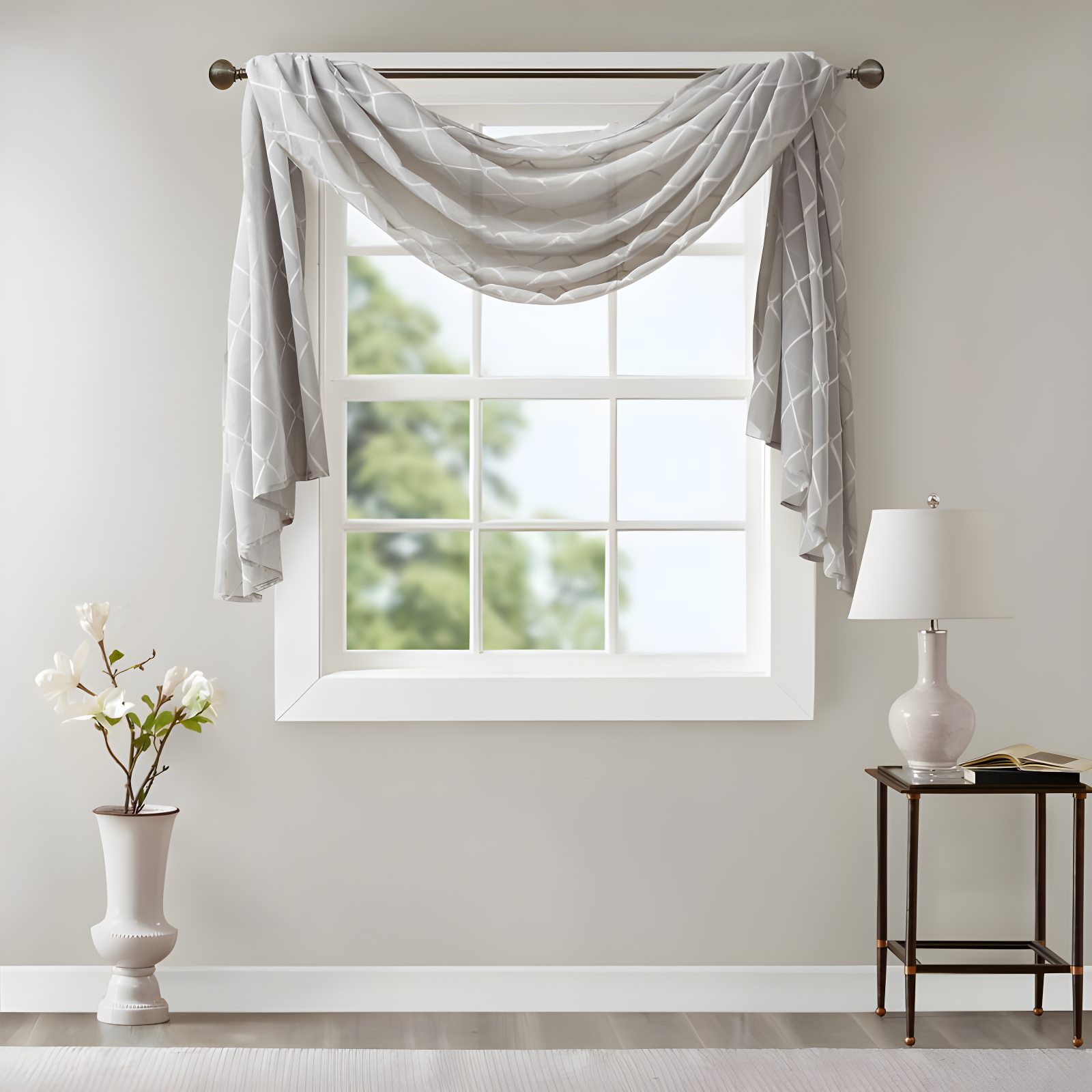 Madison Park Irina Solid Sheer Embroidered Window Scarf