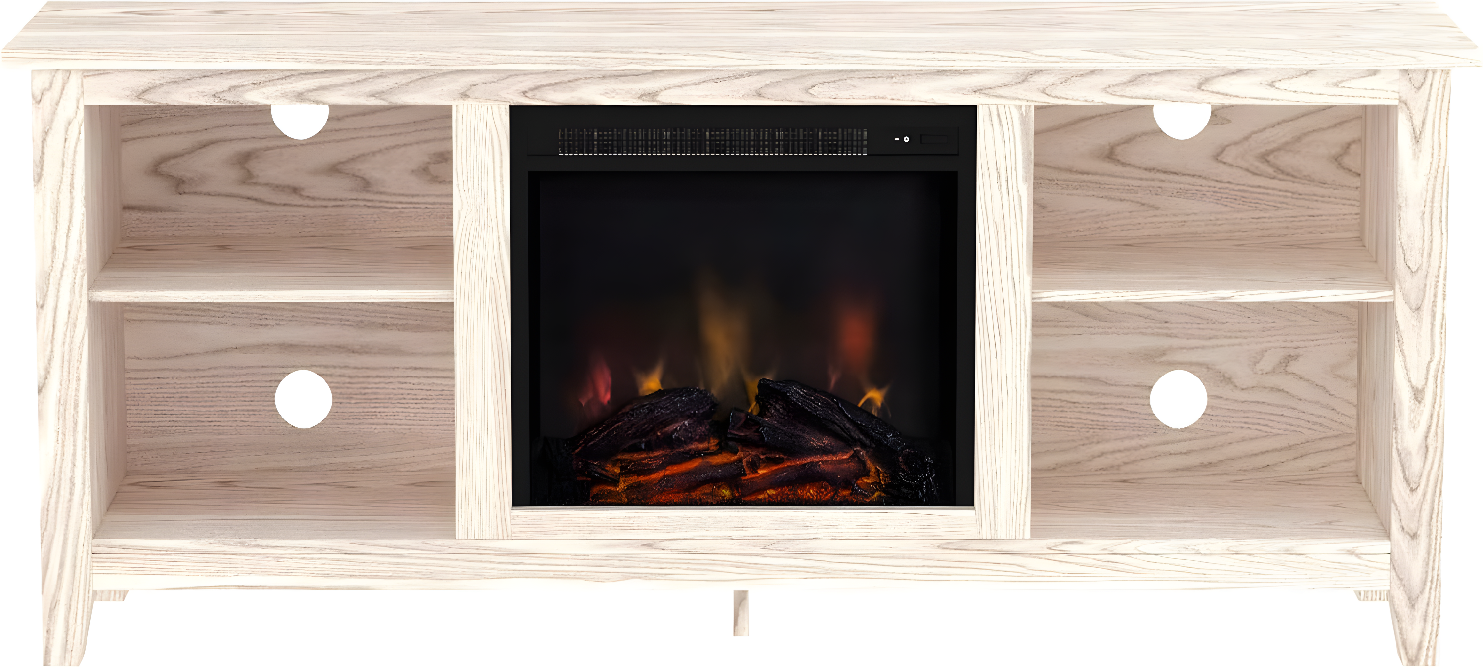 Walker Edison Wren Classic 4 Cubby Fireplace TV Stand for TVs up to 65 Inches, 58 Inch, White Wash