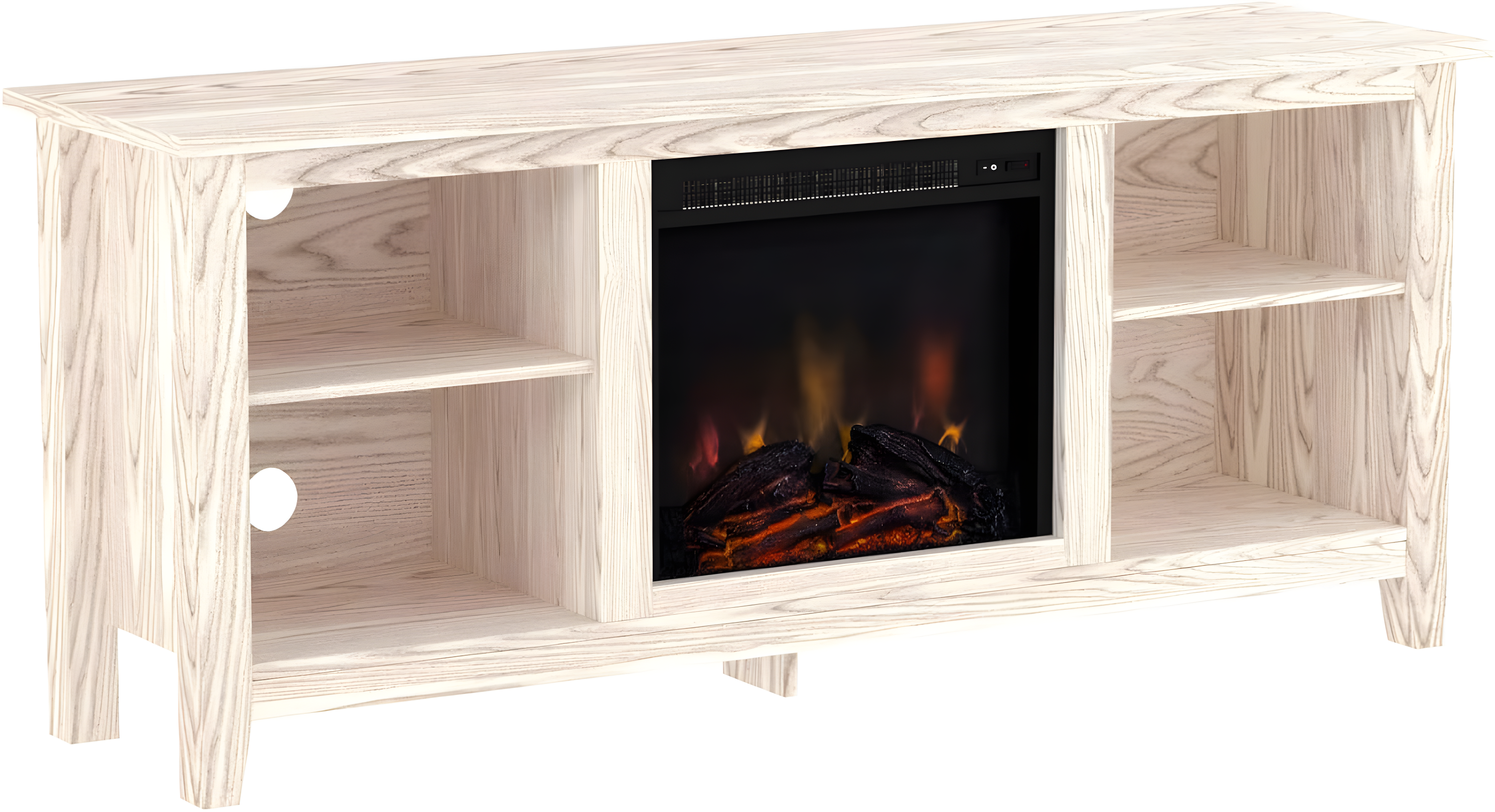 Walker Edison Wren Classic 4 Cubby Fireplace TV Stand for TVs up to 65 Inches, 58 Inch, White Wash