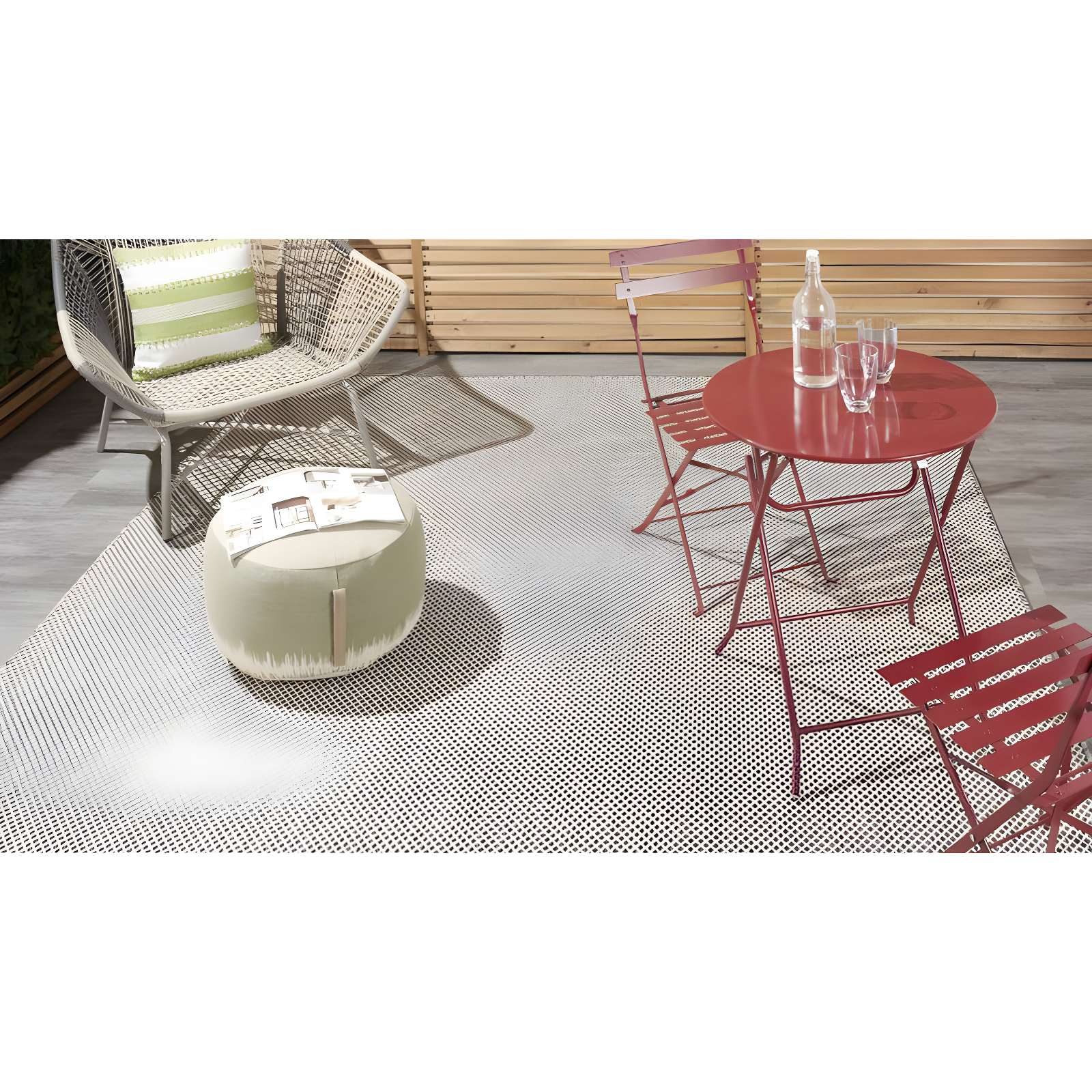 Nourison Courtyard 9' x 12' Ivory Charcoal All-over design Indoor/Outdoor Rug