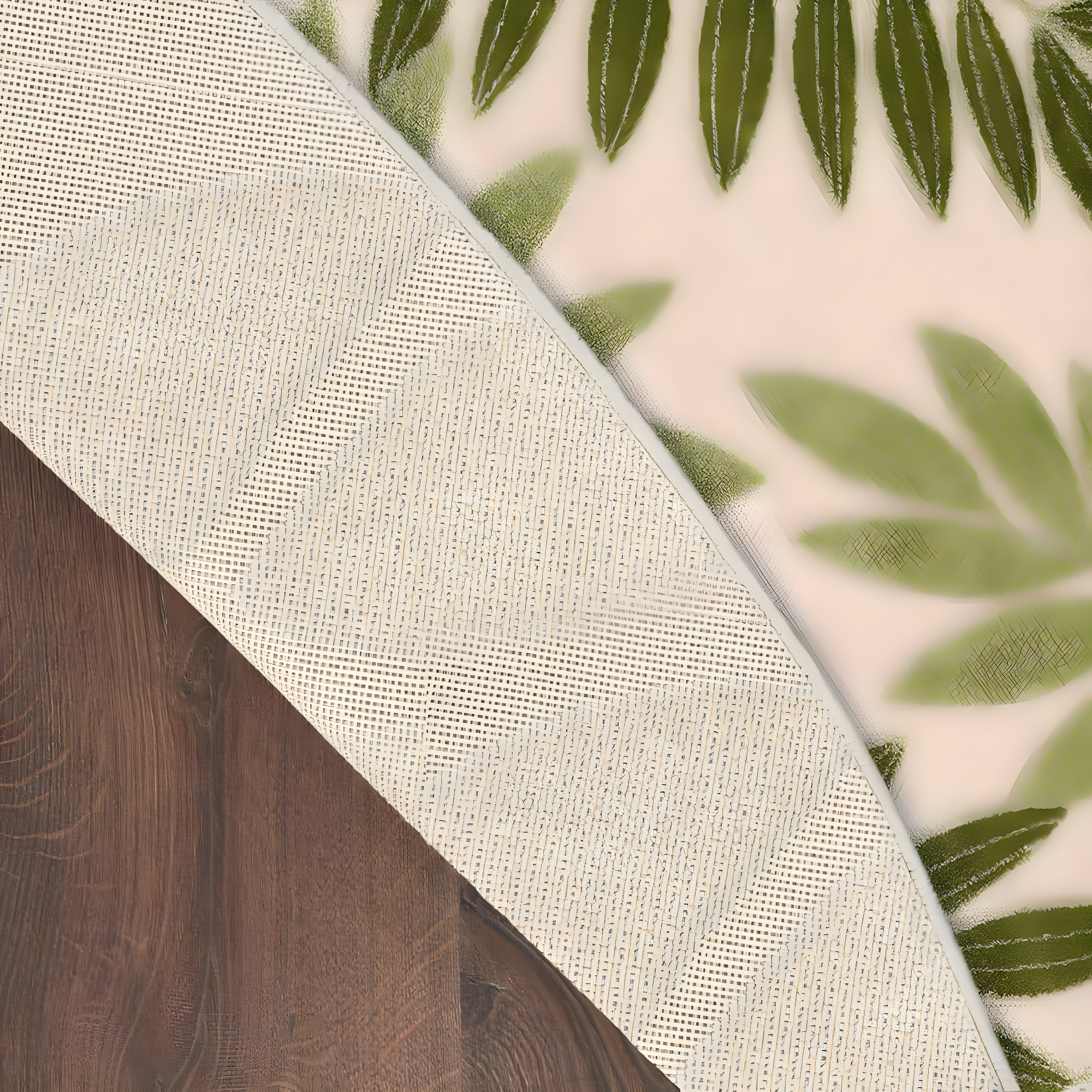 Nourison Aloha Floral Leaf Flatweave High-Low Indoor Outdoor Round Rug Ivory Green 5'3" x 5'3"