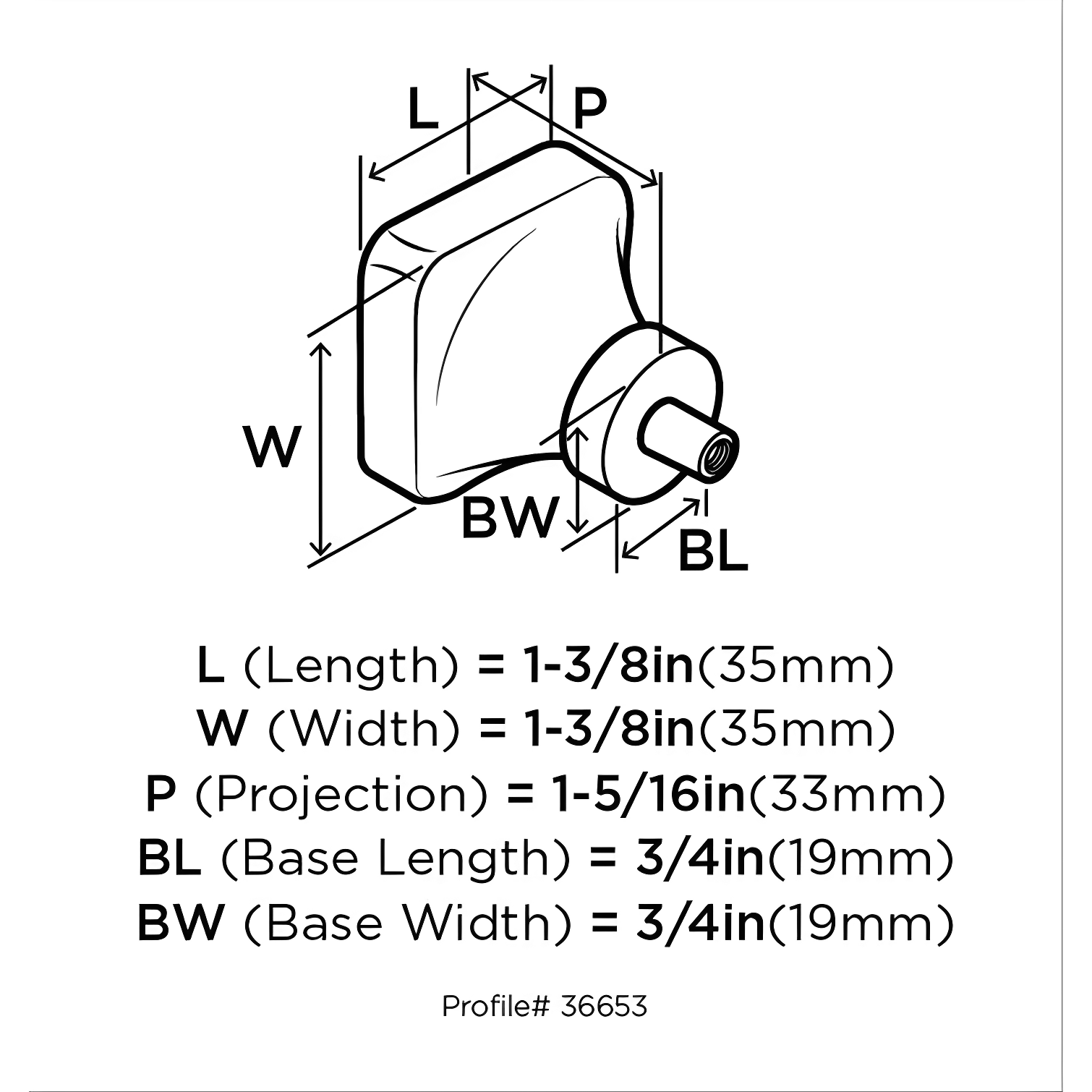 Glacio 1 3/8" Length Square Knob