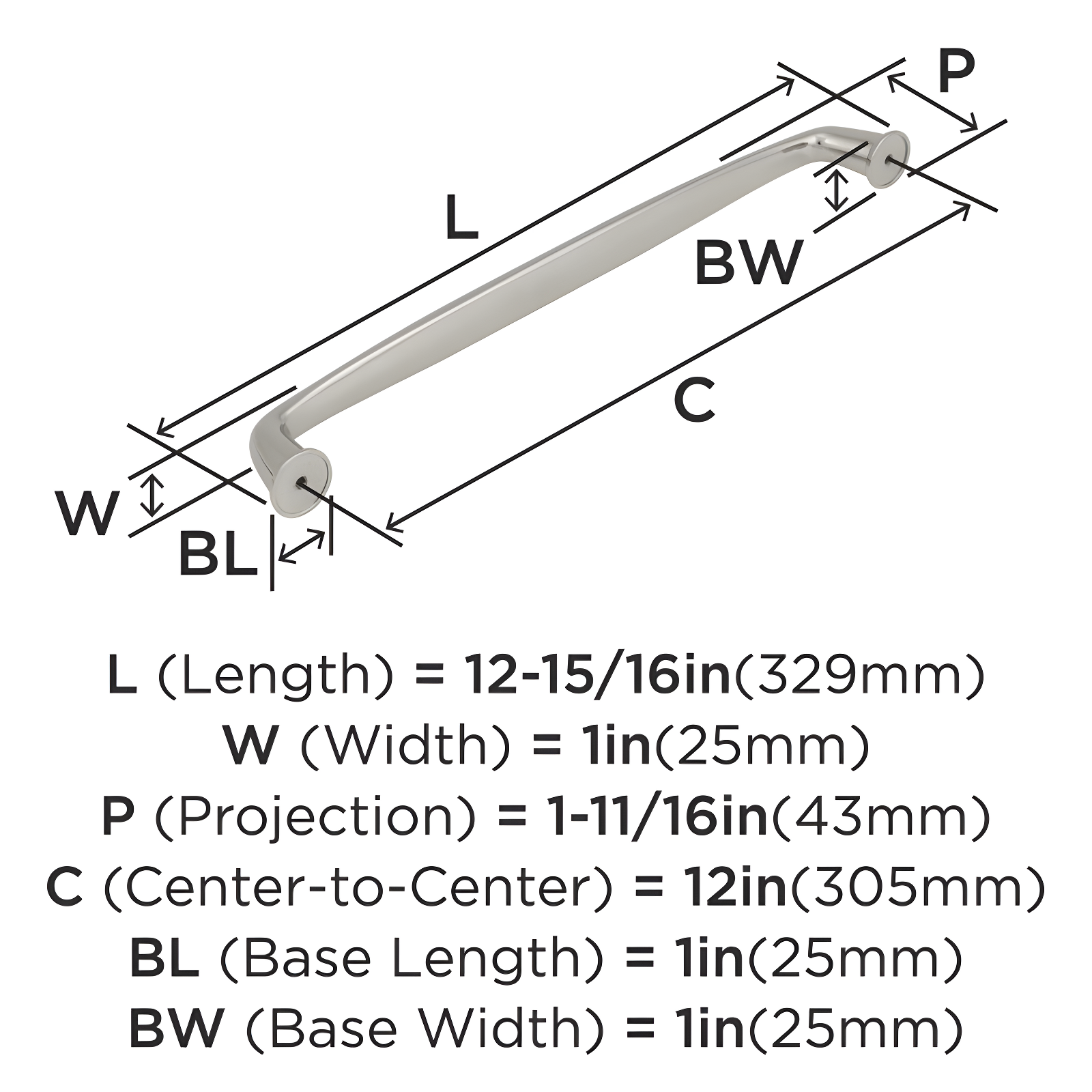 Amerock Kane 12 inch (305mm) Center-to-Center Polished Nickel Appliance Pull