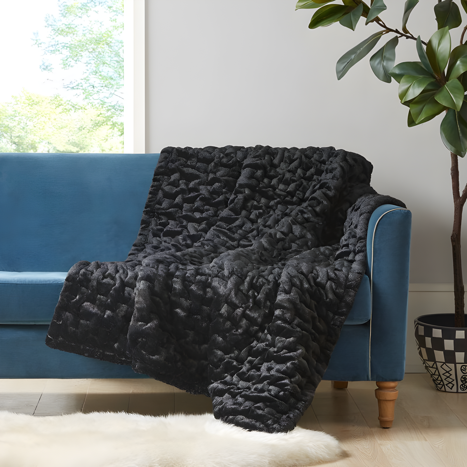 Ruched Fur Throw
