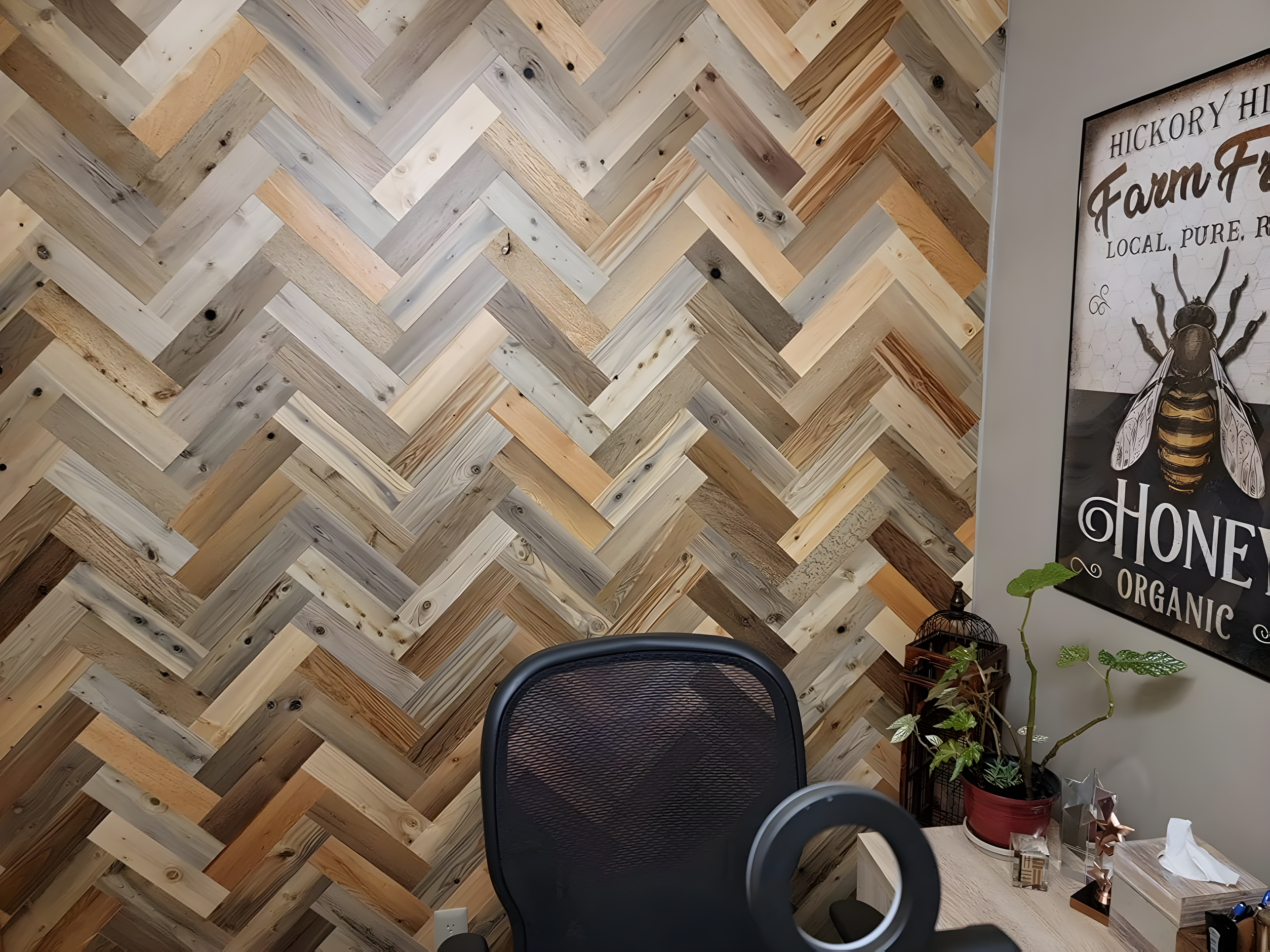 Timberchic River Reclaimed Wooden Wall planks - Simple Peel & Stick Wall Covering Application for DIY Accent Wall & Home Improvement - Premium Wall Paneling - Herringbone Pattern