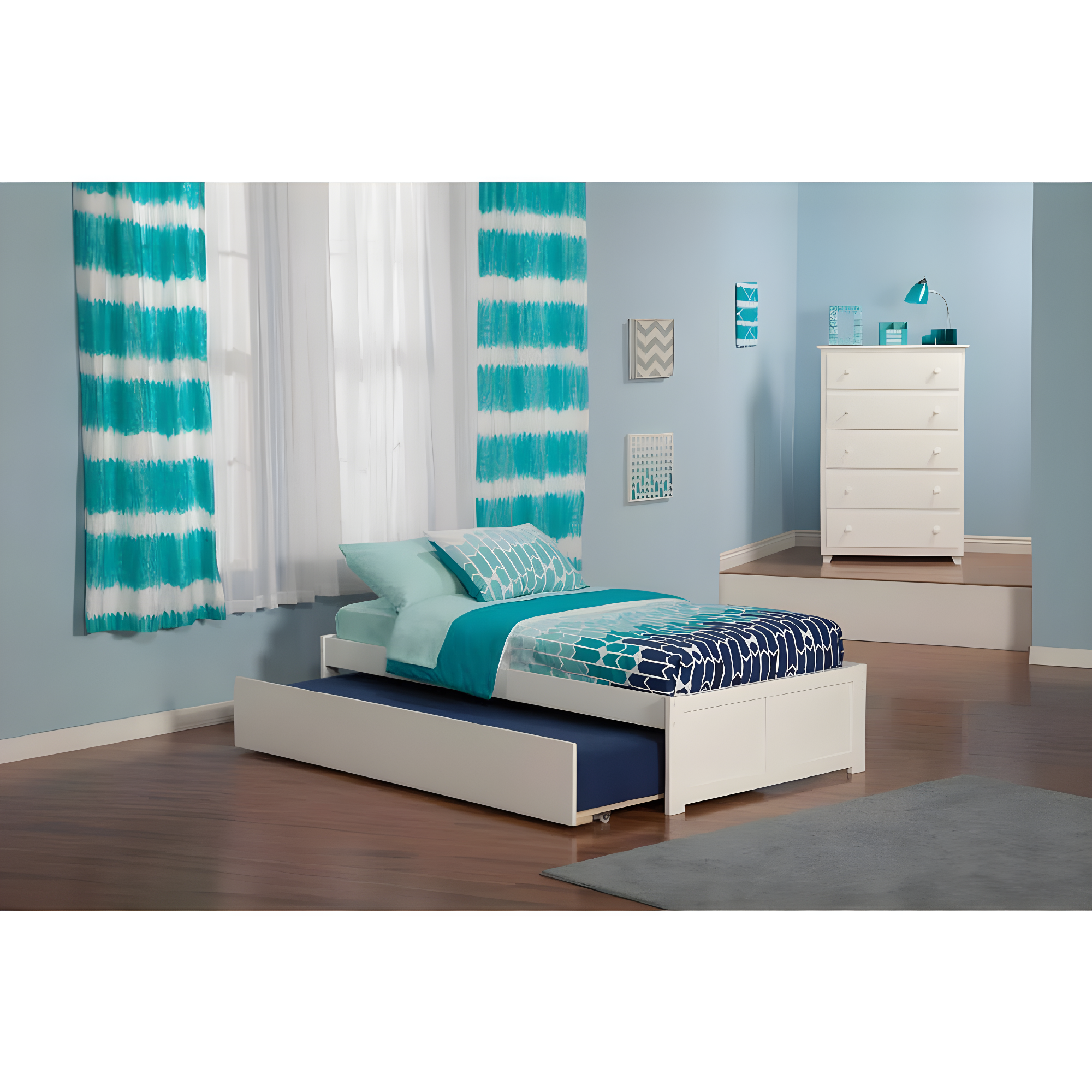 Concord Platform Bed with Flat Panel Foot Board and Twin Size Urban Trundle Bed, Multiple Colors, Multiple Sizes