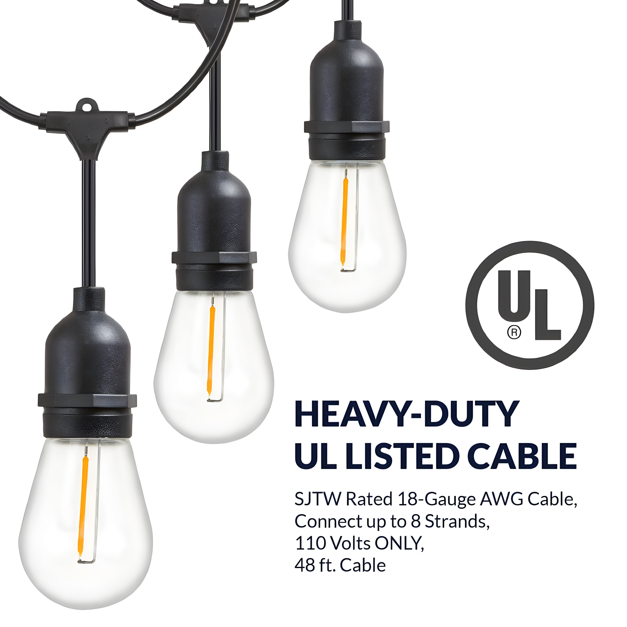 Newhouse Lighting LED String Lights with Weatherproof Technology, Dimmable with Wireless Remote Control, 48ft and 16 (15+1 free) LED Light Bulbs Included, Black (CSTRINGLEDDIM)