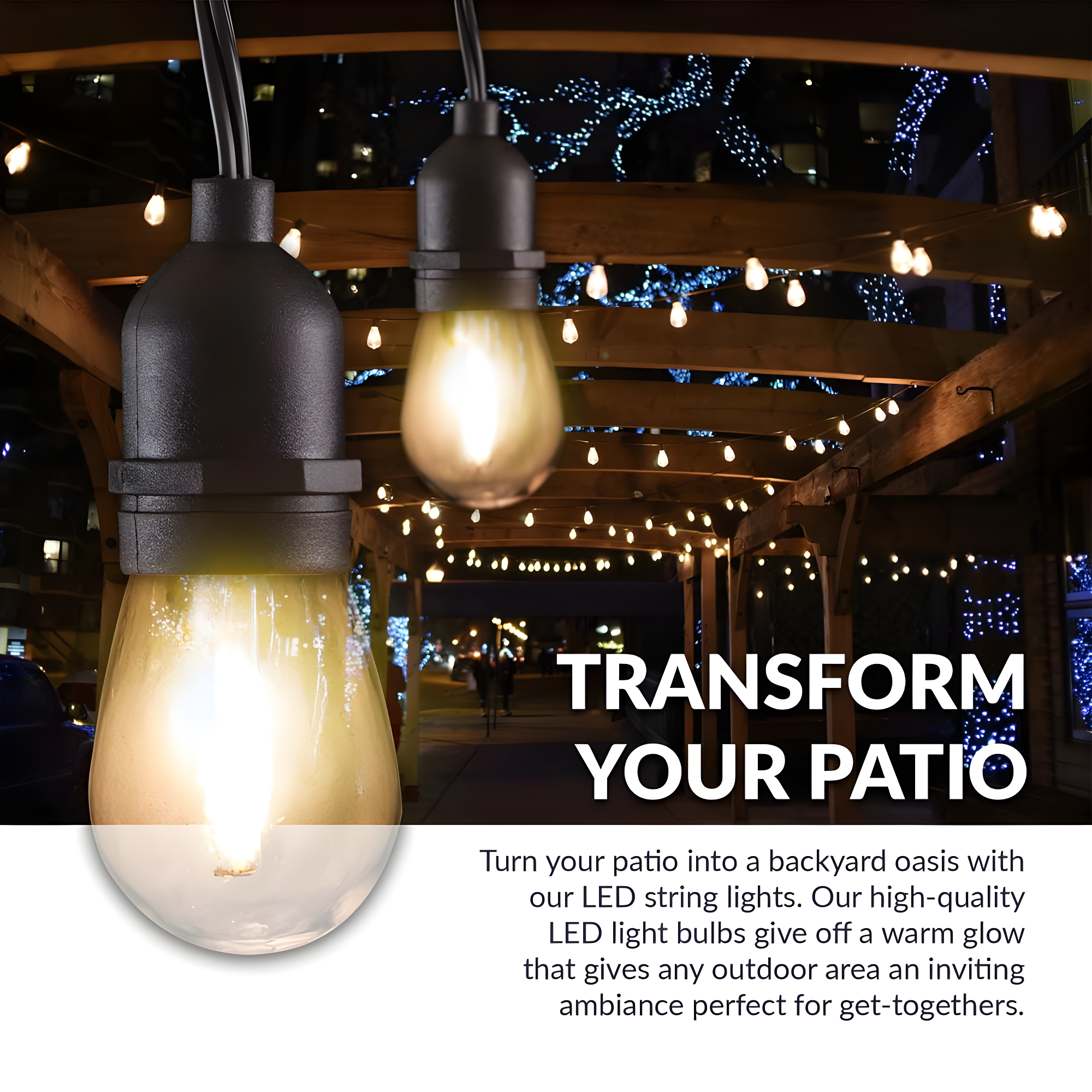 Newhouse Lighting LED String Lights with Weatherproof Technology, Dimmable with Wireless Remote Control, 48ft and 16 (15+1 free) LED Light Bulbs Included, Black (CSTRINGLEDDIM)