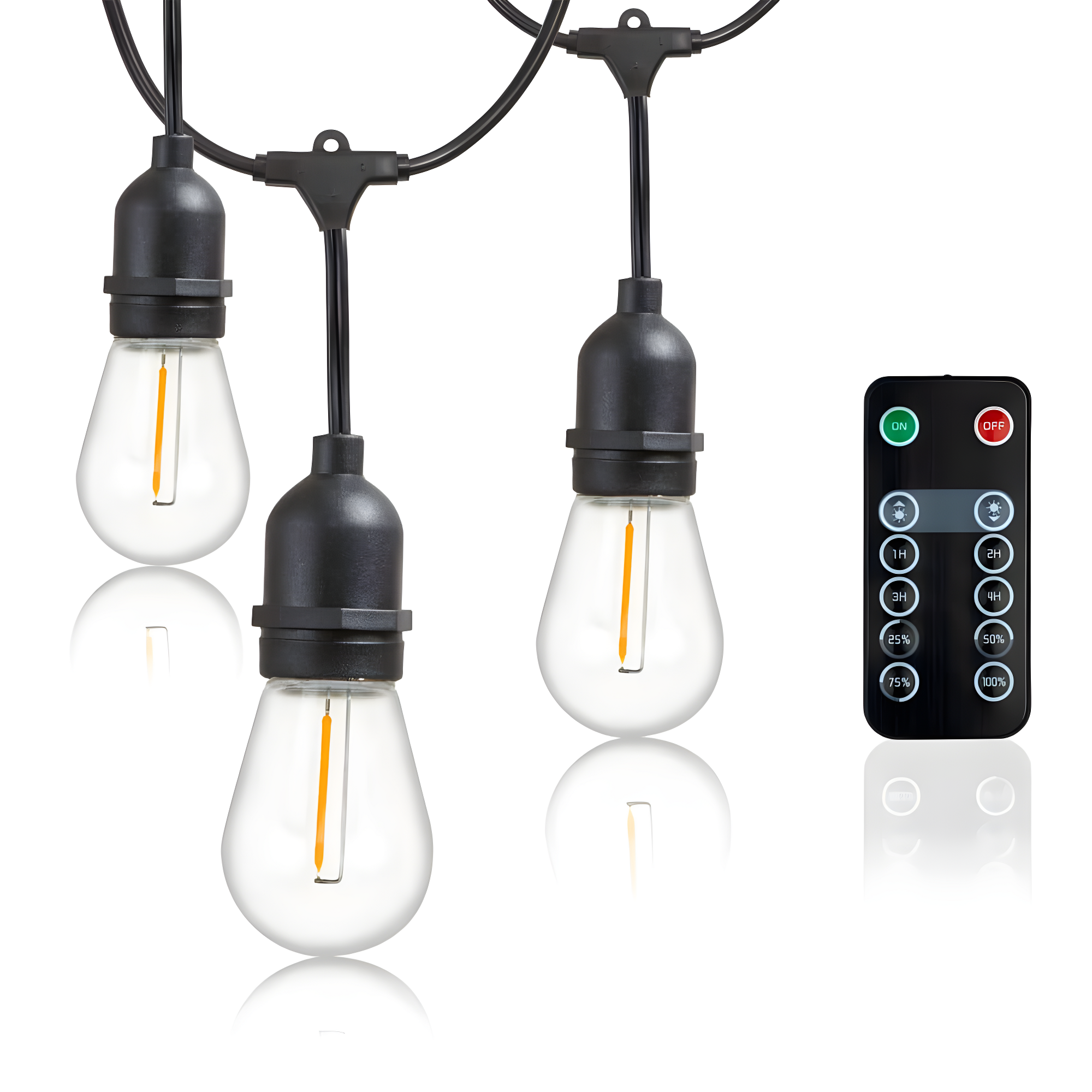 Newhouse Lighting LED String Lights with Weatherproof Technology, Dimmable with Wireless Remote Control, 48ft and 16 (15+1 free) LED Light Bulbs Included, Black (CSTRINGLEDDIM)