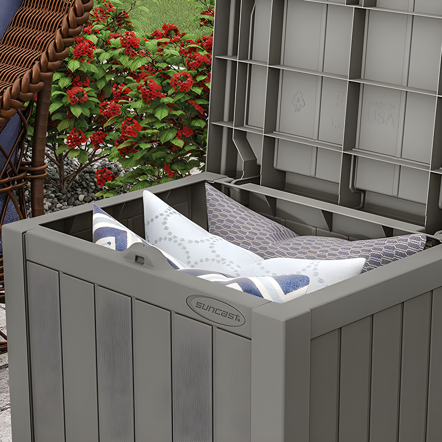 Suncast 22'' W 22 Gallons Water Resistant Resin Deck Box in Gray
