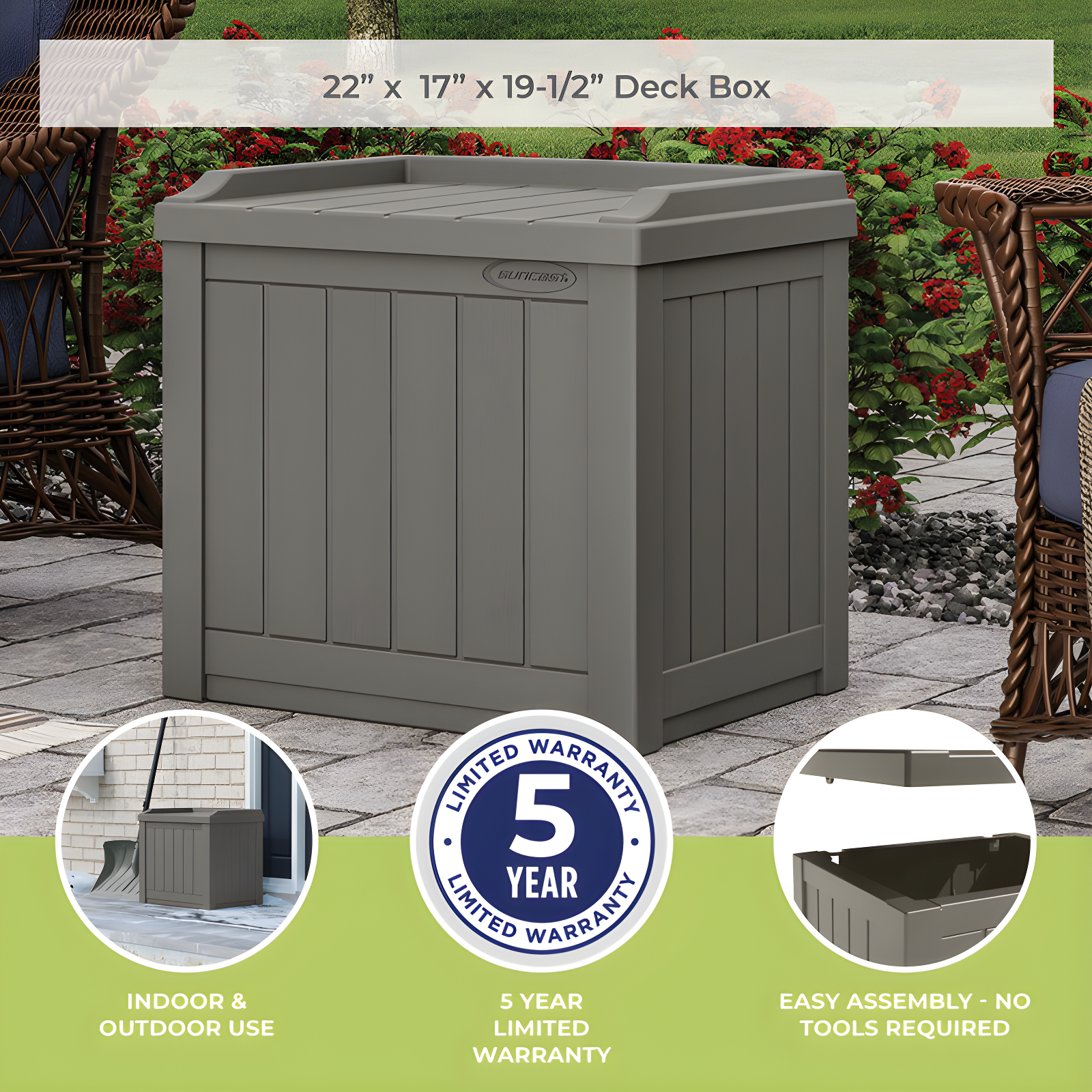 Suncast 22'' W 22 Gallons Water Resistant Resin Deck Box in Gray