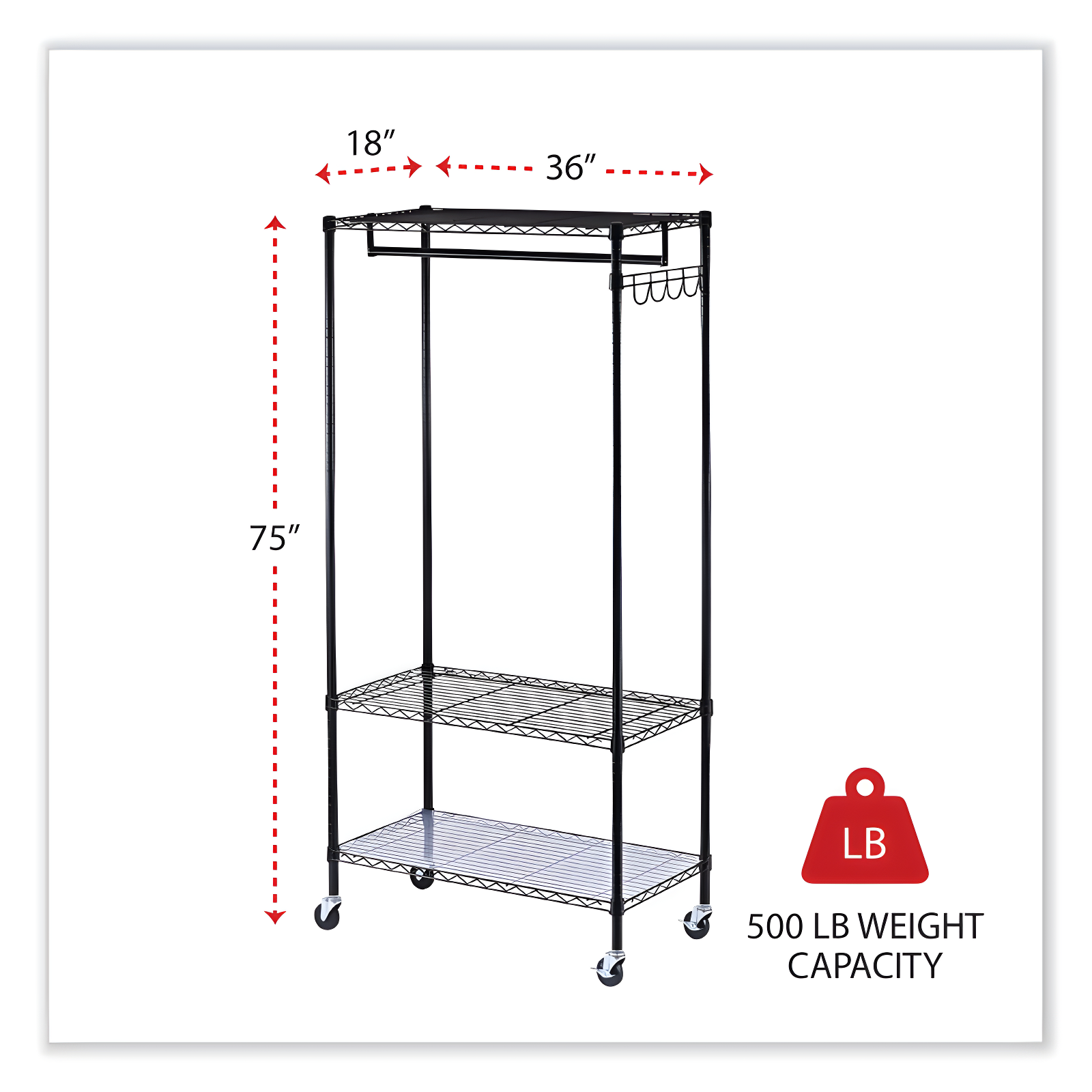 Alera® Wire Shelving Series Metal Rolling Clothing Rack