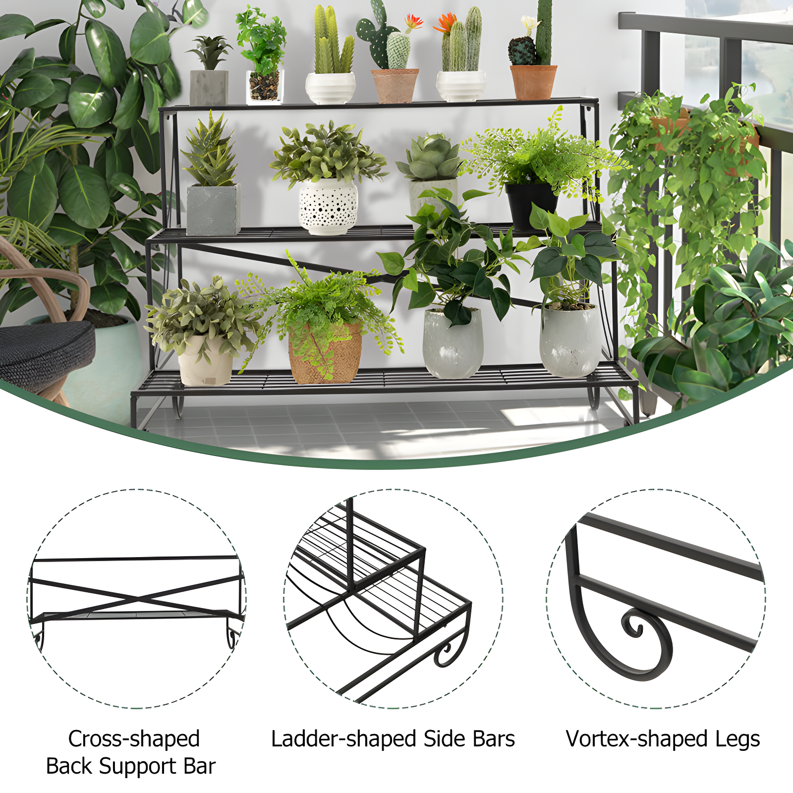 3 Tier Metal Plant Stand, Ladder Shaped Flower Pot Stand
