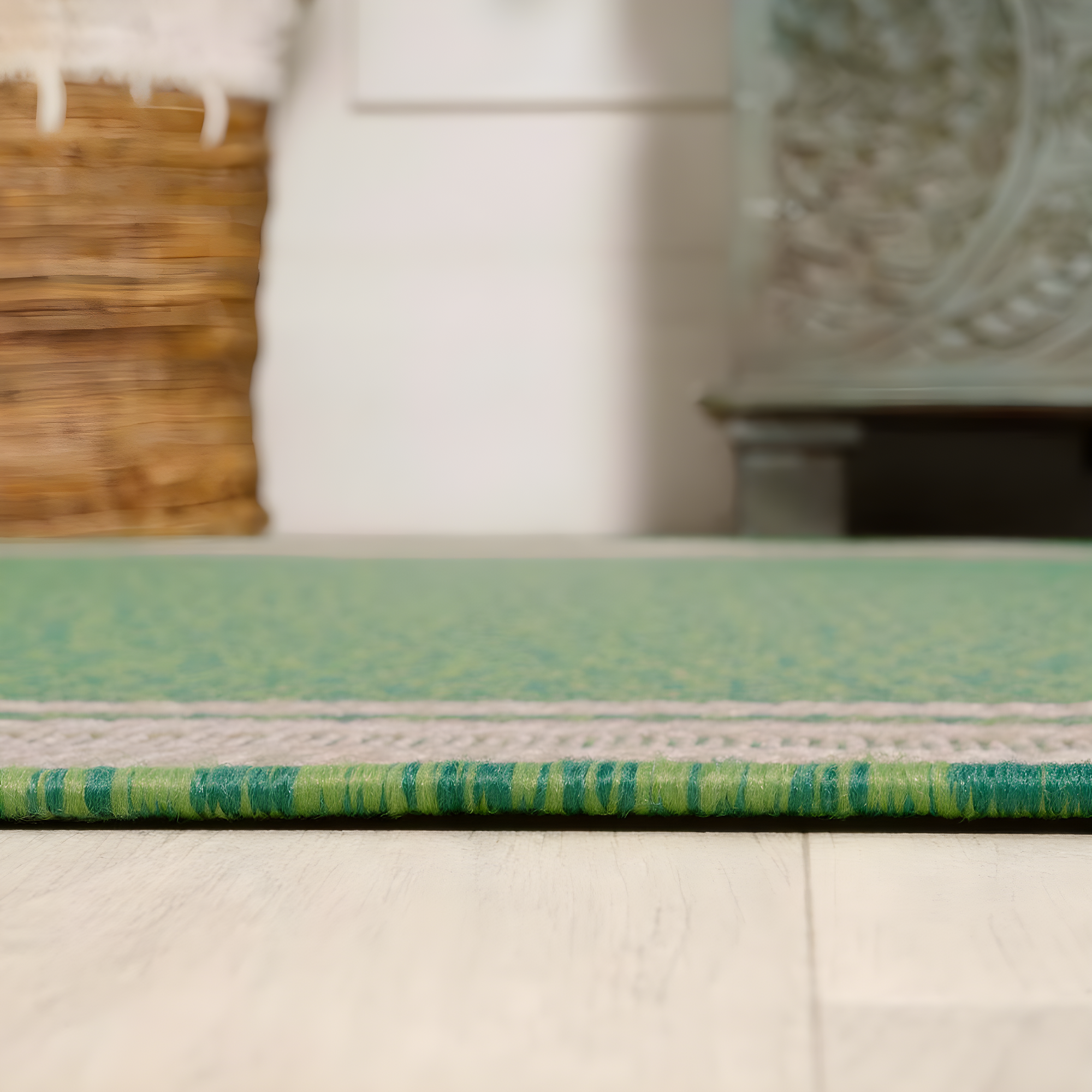 2' x 8' James Modern Border Stripe Indoor/Outdoor Runner Rug, Green/Cream - JONATHAN Y