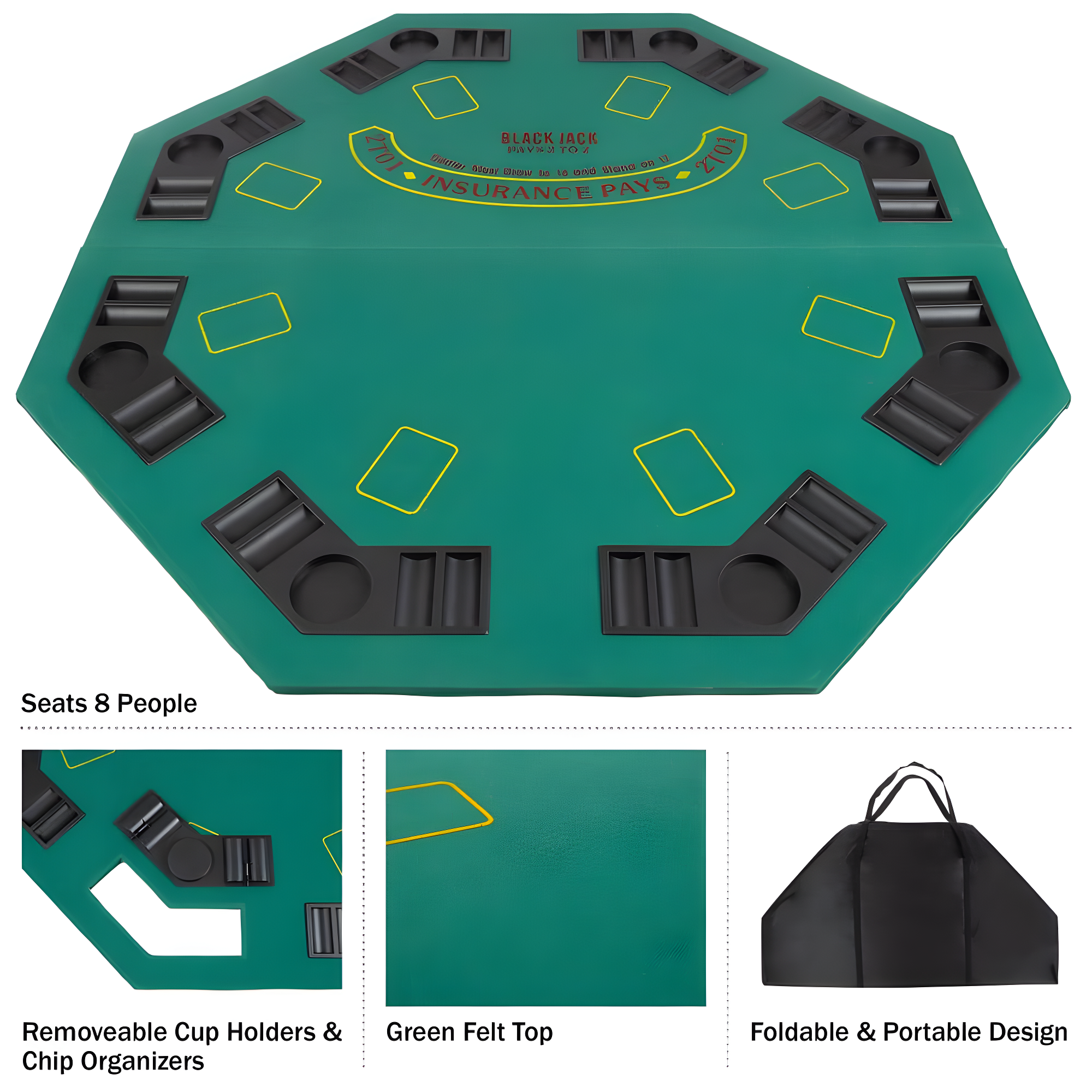48 in. Folding Poker Table Top for 8 Players