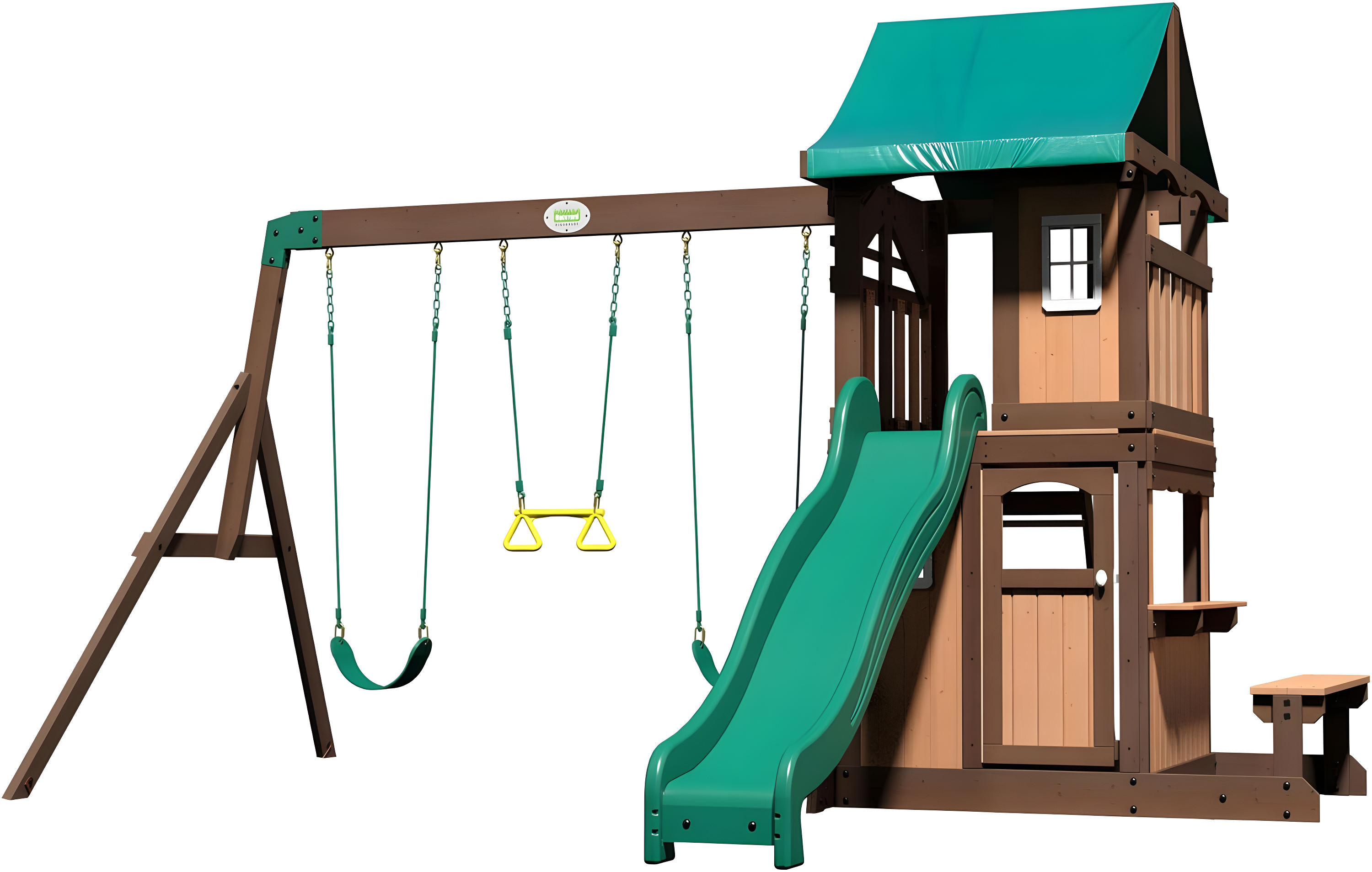 Backyard Discovery Backyard Discovery Lakewood Cedar Wood Swing Set with Wave Slide, Clubhouse, Playhouse, and Snack Bar Window