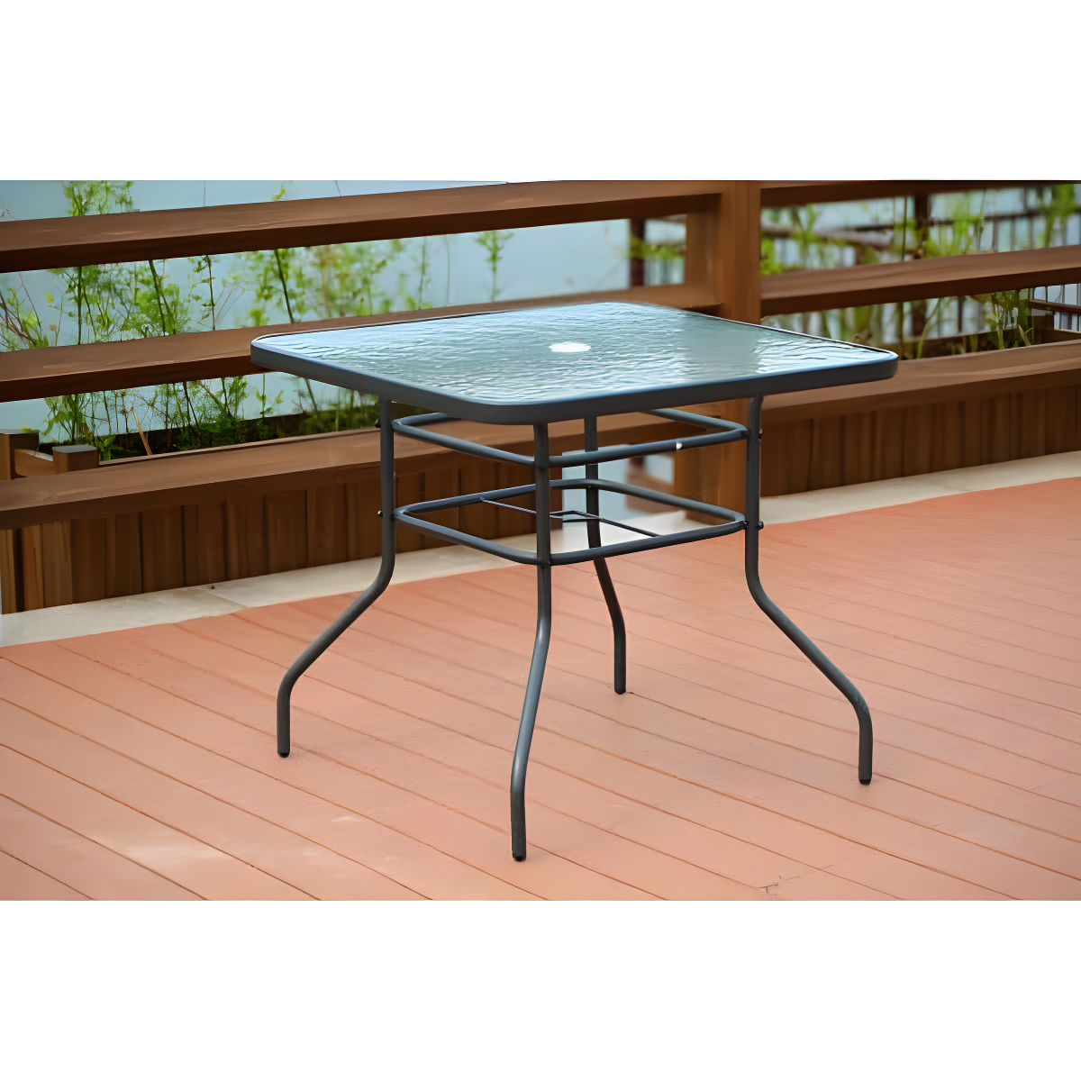 Lark Manor™ Aliyahna 32'' Patio Square Table Tempered Glass Steel Frame Outdoor Pool Yard Garden