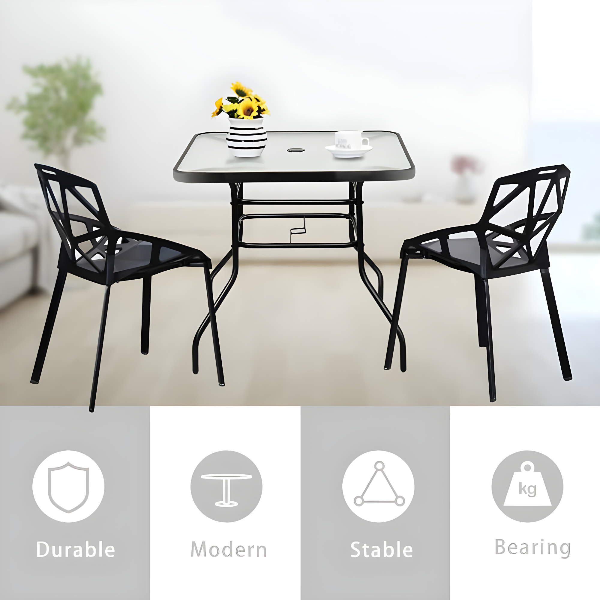 Lark Manor™ Aliyahna 32'' Patio Square Table Tempered Glass Steel Frame Outdoor Pool Yard Garden