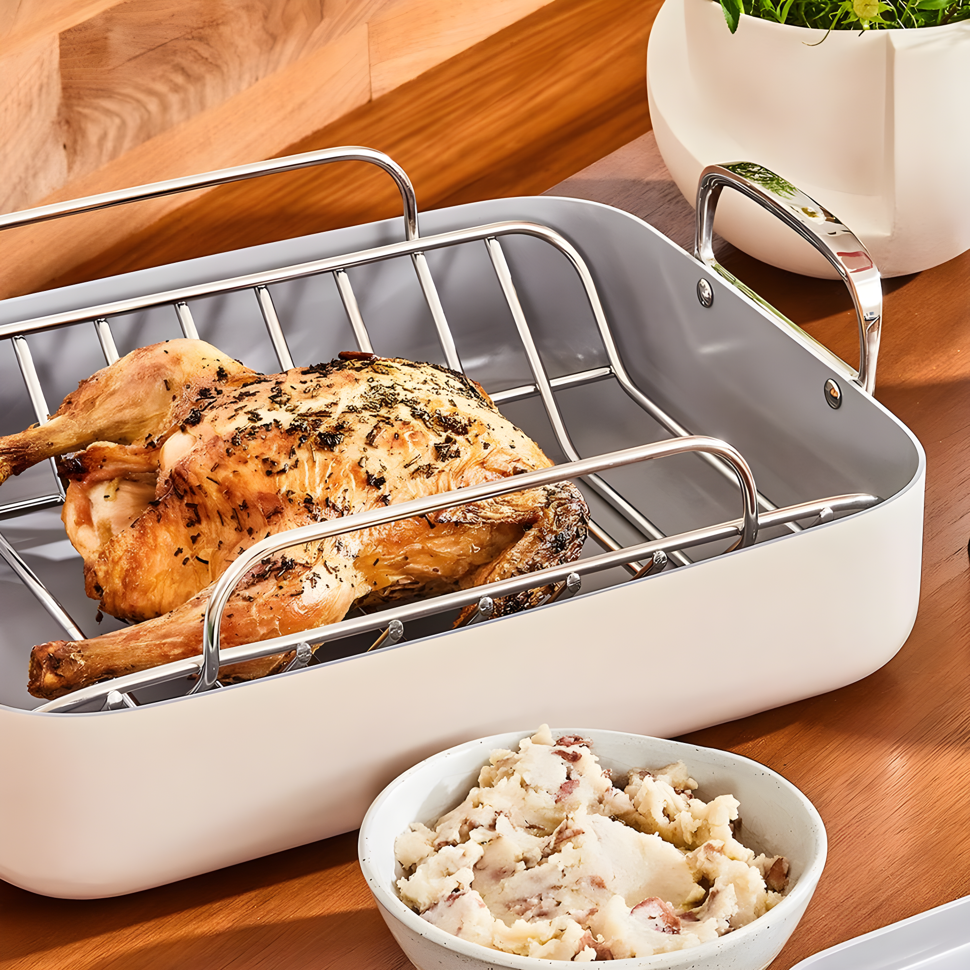 Caraway ® Grey Ceramic Non-Stick Roasting Pan with Rack
